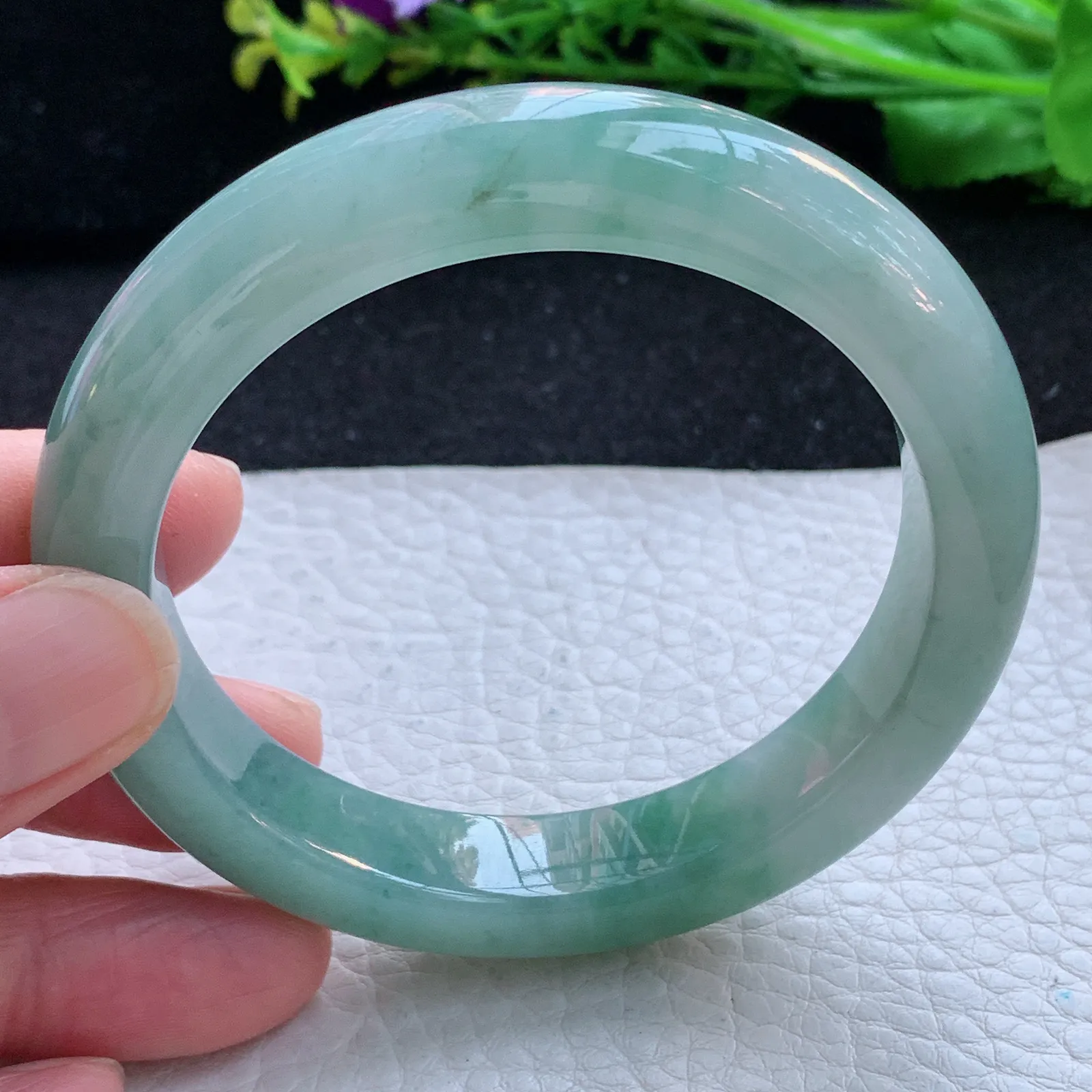 z自然光56*11.8*9.2平安镯 缅甸翡翠a货玉手镯冰飘花胶感宽边玉手环