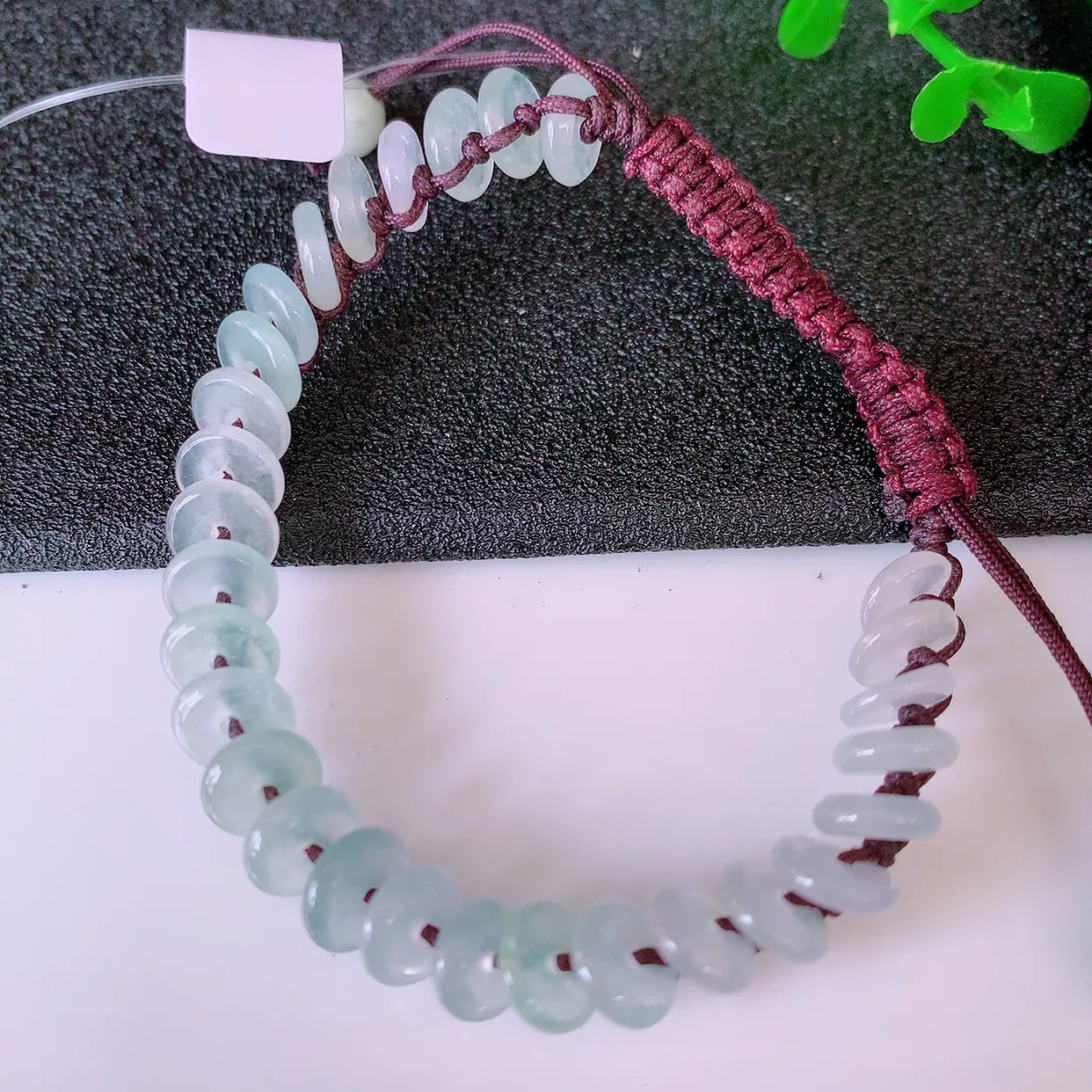 自然光实拍，冰种翡翠平安扣手串手链，种老水足，冰清玉润  颜色漂亮  #49.27取一尺寸7