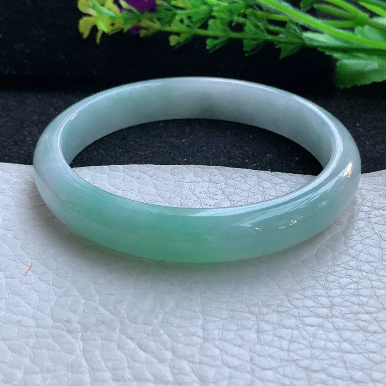 yh大圈口61.8*11.2*7平安镯 缅甸翡翠a货玉手镯半山水宽边玉手环