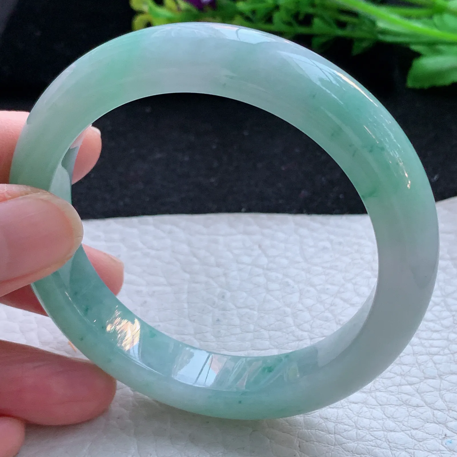 yh自然光56*12*9平安镯 缅甸翡翠a货玉手镯清新水灵宽边玉手环