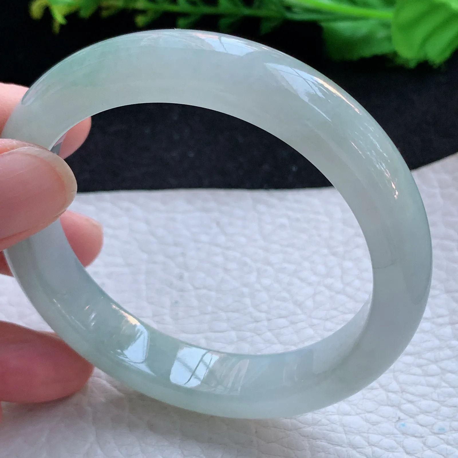 z自然光57*12.3*8.3平安镯 缅甸翡翠a货玉手镯冰胶清爽宽边玉手环