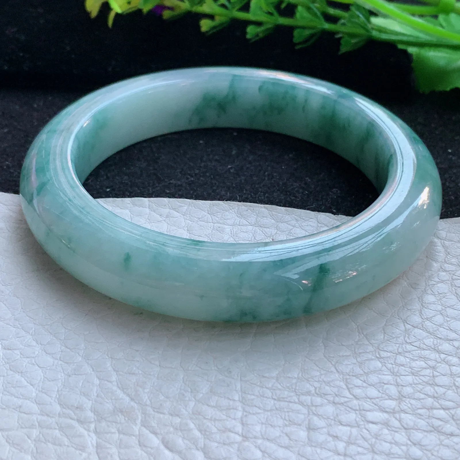 ss自然光59*12.6*10.2平安镯 缅甸翡翠a货玉手镯飘花厚装玉手环