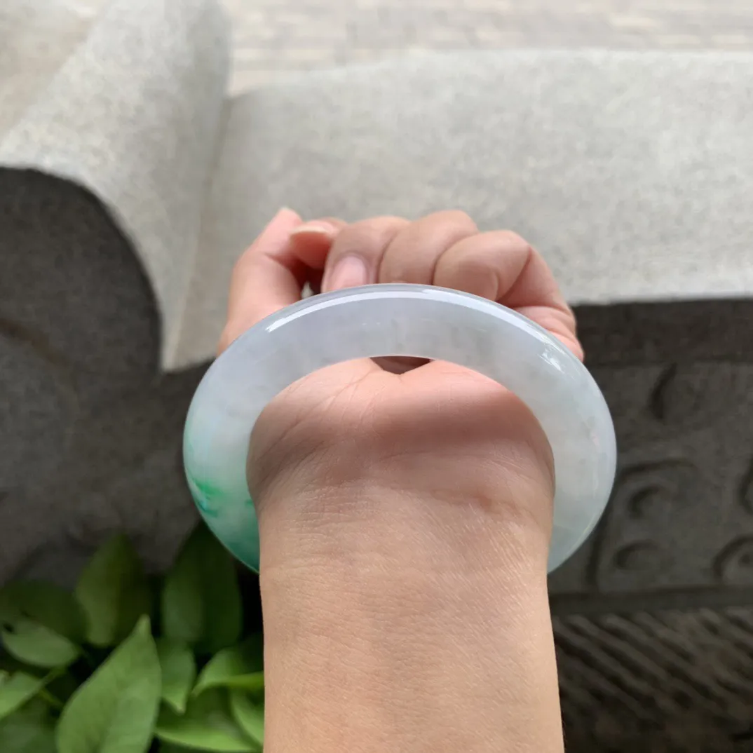 圈口55.5-11.8 【冰飘绿圆条手镯】圆条55 56可戴