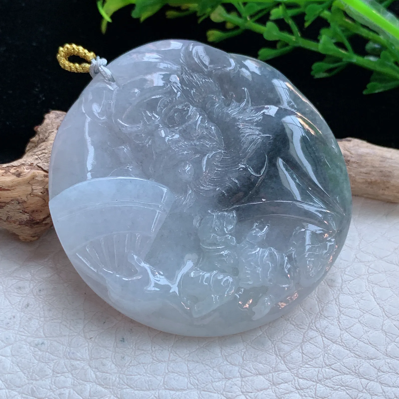 rp自然光50*48.5*7.3缅甸翡翠精雕冰双翻彩达摩玉吊坠 玉挂件