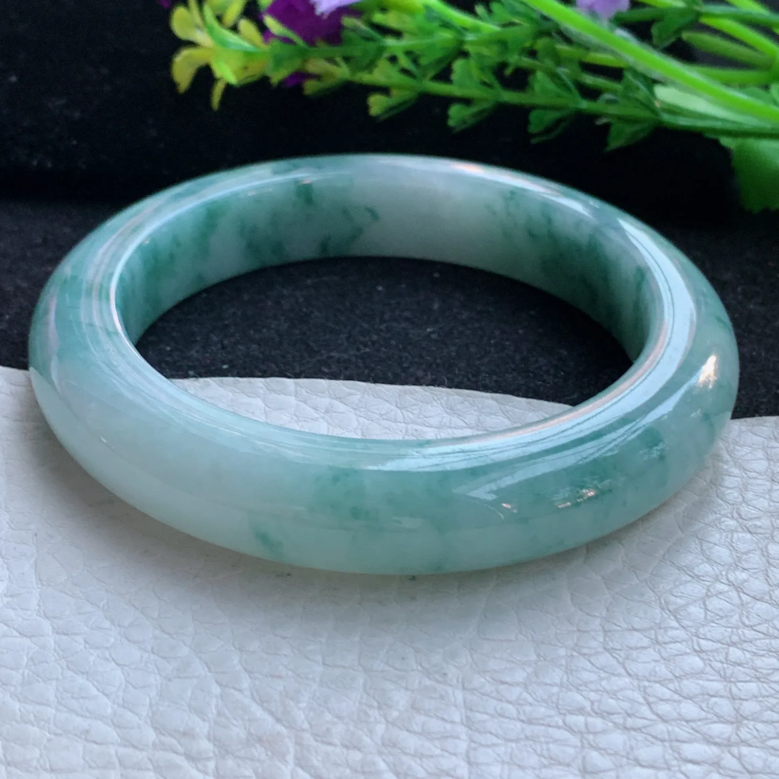 ss自然光59*12.6*10.2平安镯 缅甸翡翠a货玉手镯飘花厚装玉手环