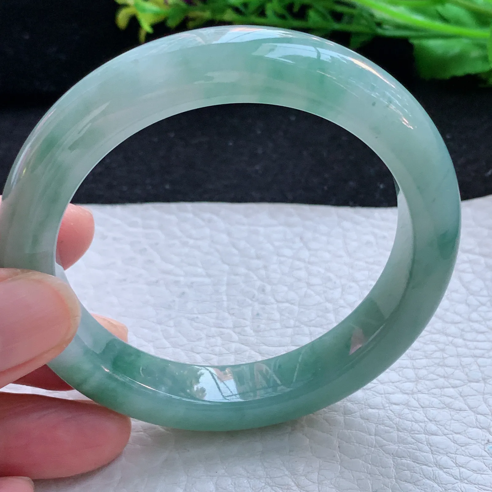 z自然光56*11.8*9.2平安镯 缅甸翡翠a货玉手镯冰飘花胶感宽边玉手环