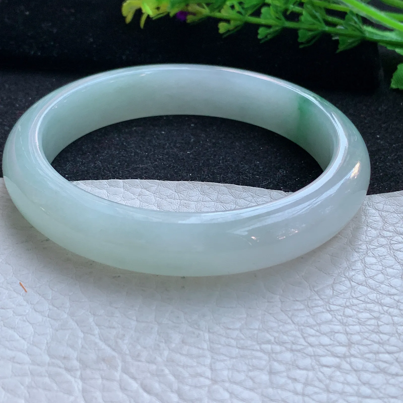 yh大圈口63*12.6*8.2平安镯 缅甸翡翠a货玉手镯冰飘花宽边玉手环