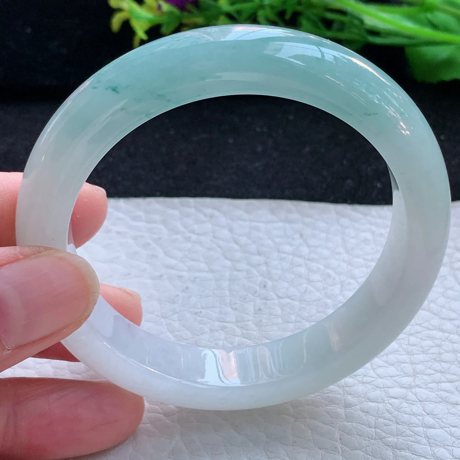 r自然光56*12.5*8.6平安镯 缅甸翡翠a货玉手镯冰润天空蓝玉手环