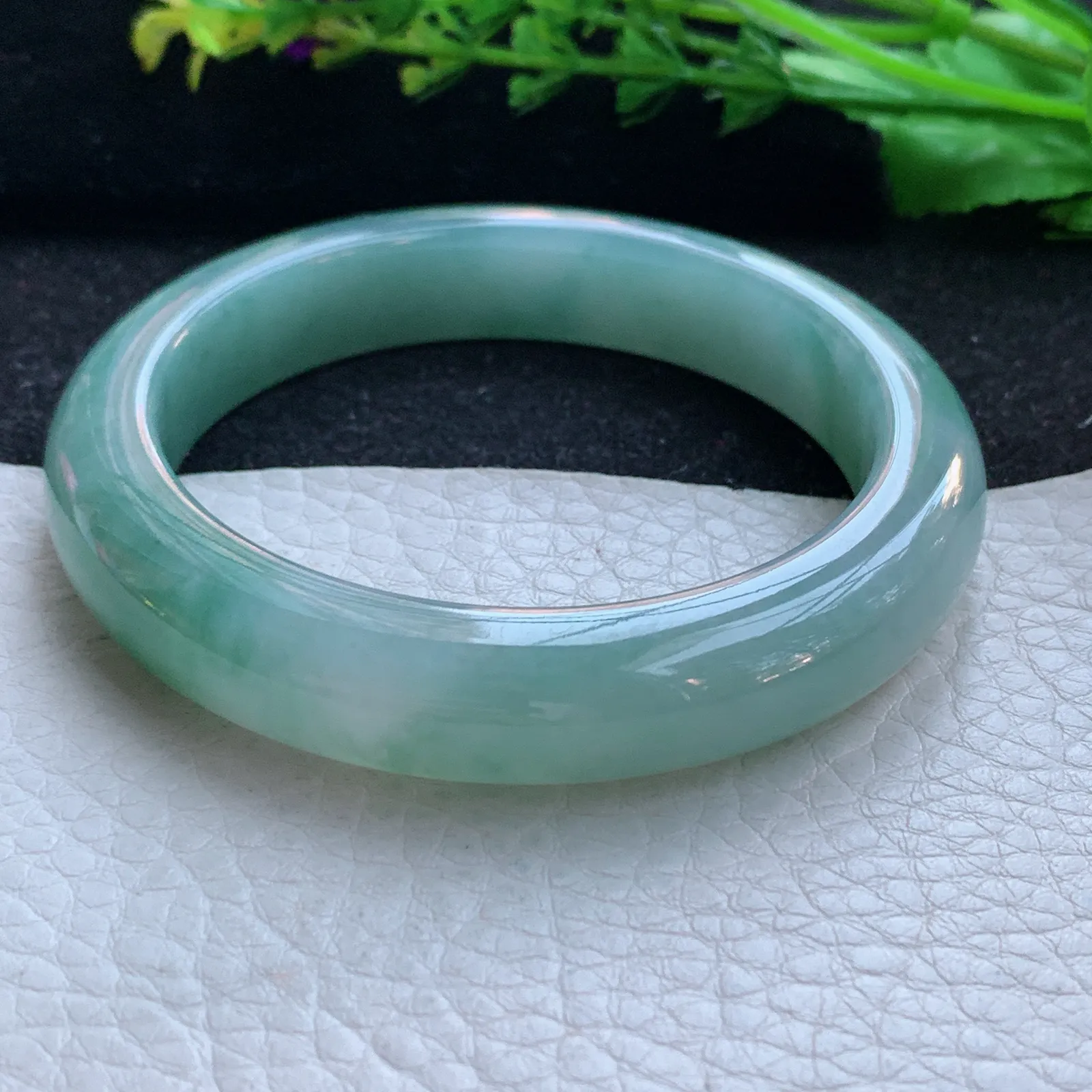 z自然光56*11.8*9.2平安镯 缅甸翡翠a货玉手镯冰飘花胶感宽边玉手环