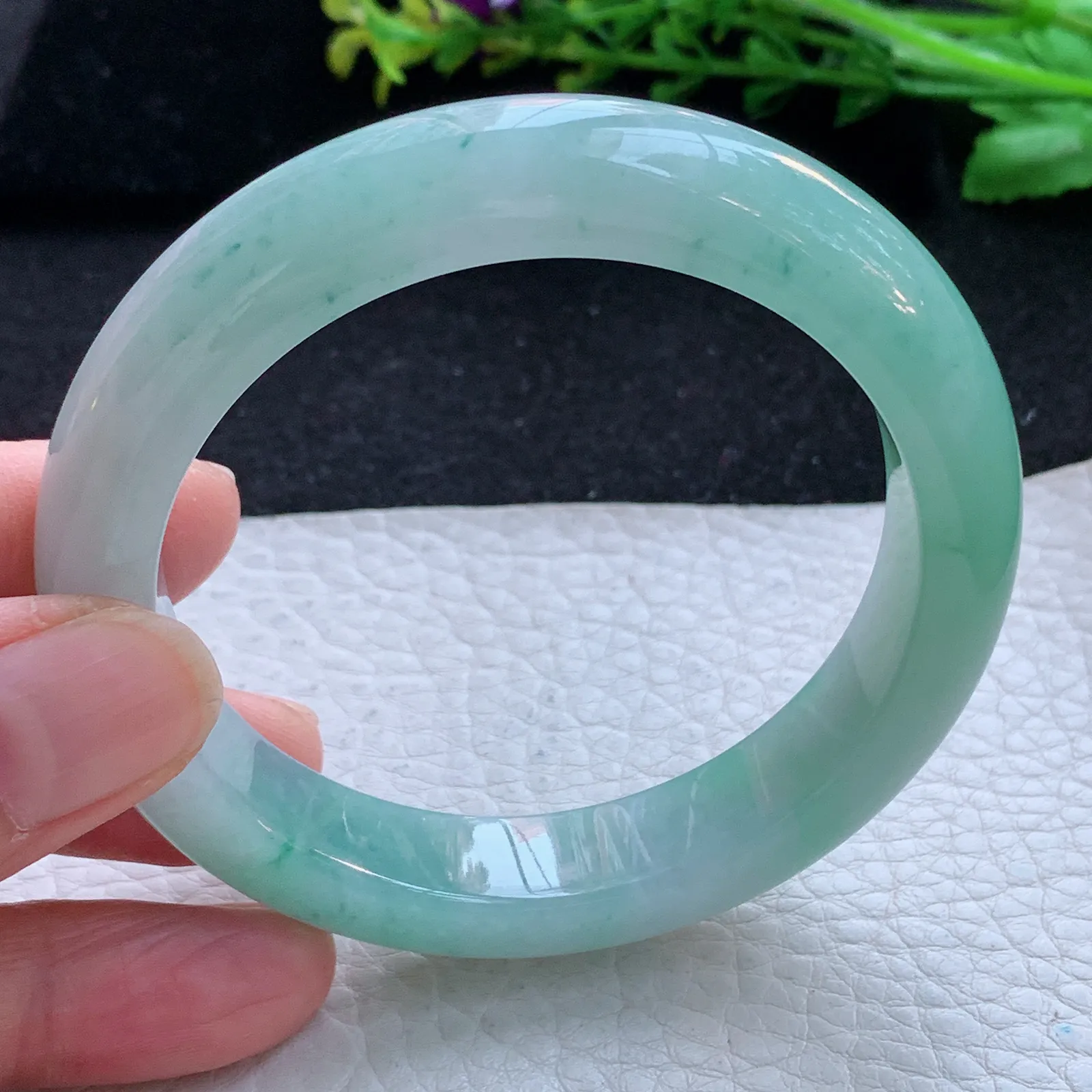 yh自然光56*12*9平安镯 缅甸翡翠a货玉手镯清新水灵宽边玉手环