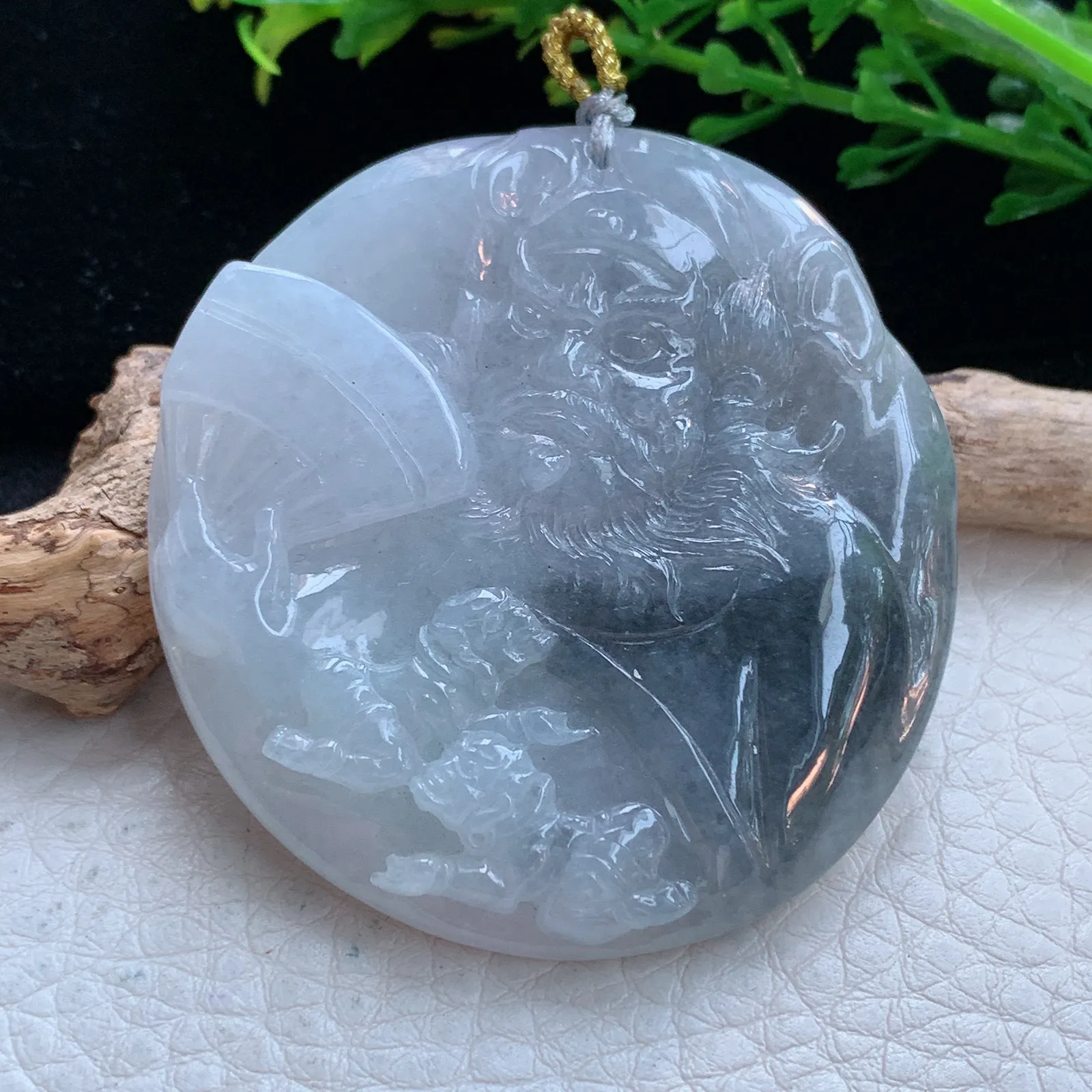 rp自然光50*48.5*7.3缅甸翡翠精雕冰双翻彩达摩玉吊坠 玉挂件