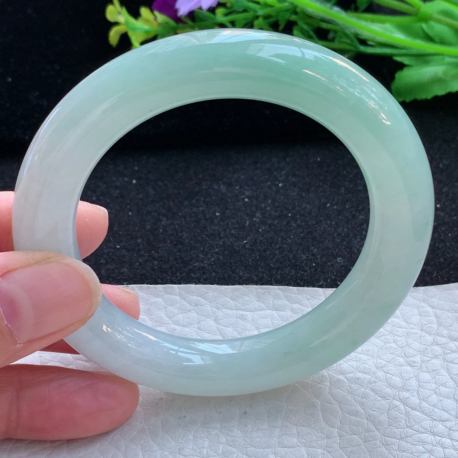 xd自然光55*11.2胖圆镯 缅甸翡翠a货玉手镯清新圆条玉手环