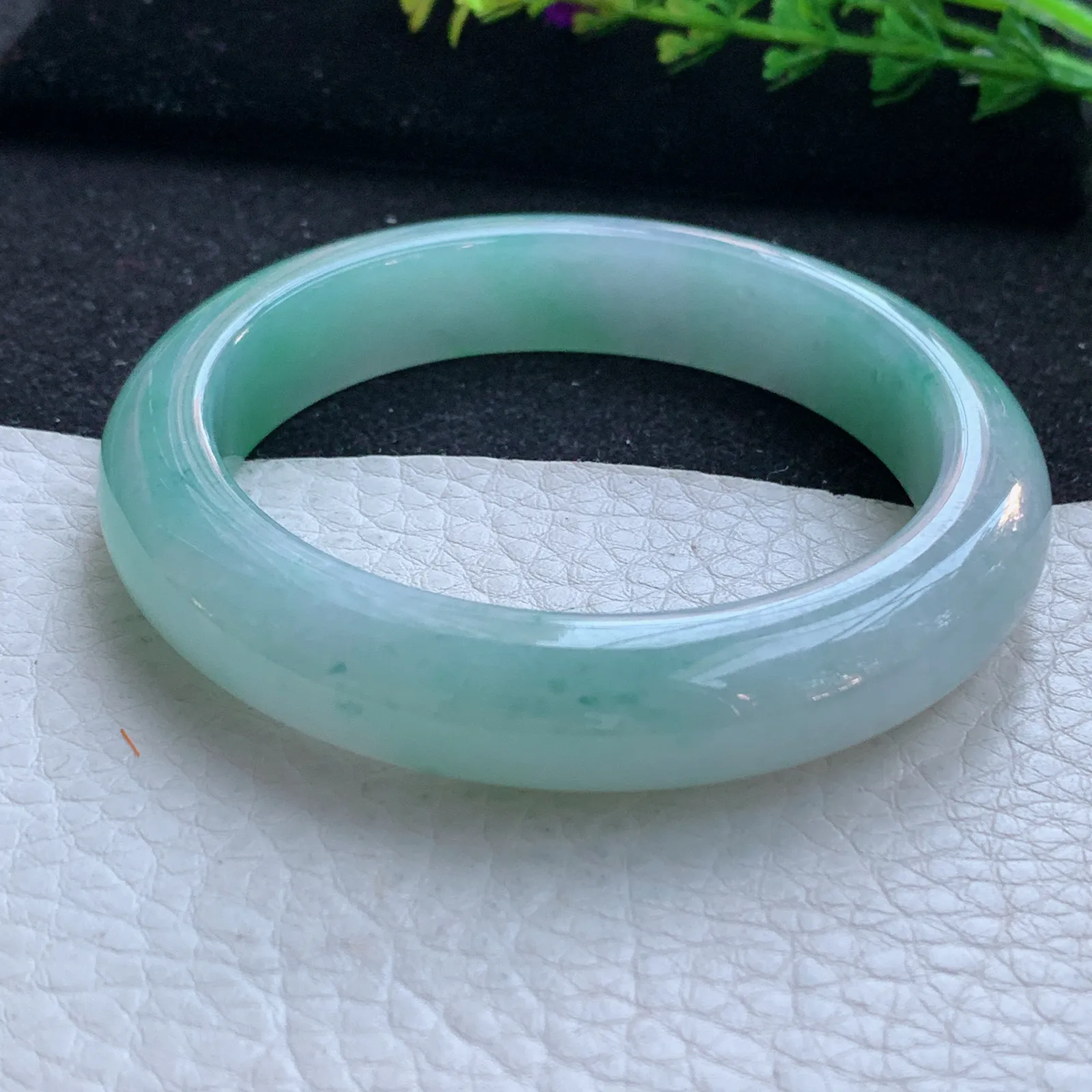 yh自然光56*12*9平安镯 缅甸翡翠a货玉手镯清新水灵宽边玉手环