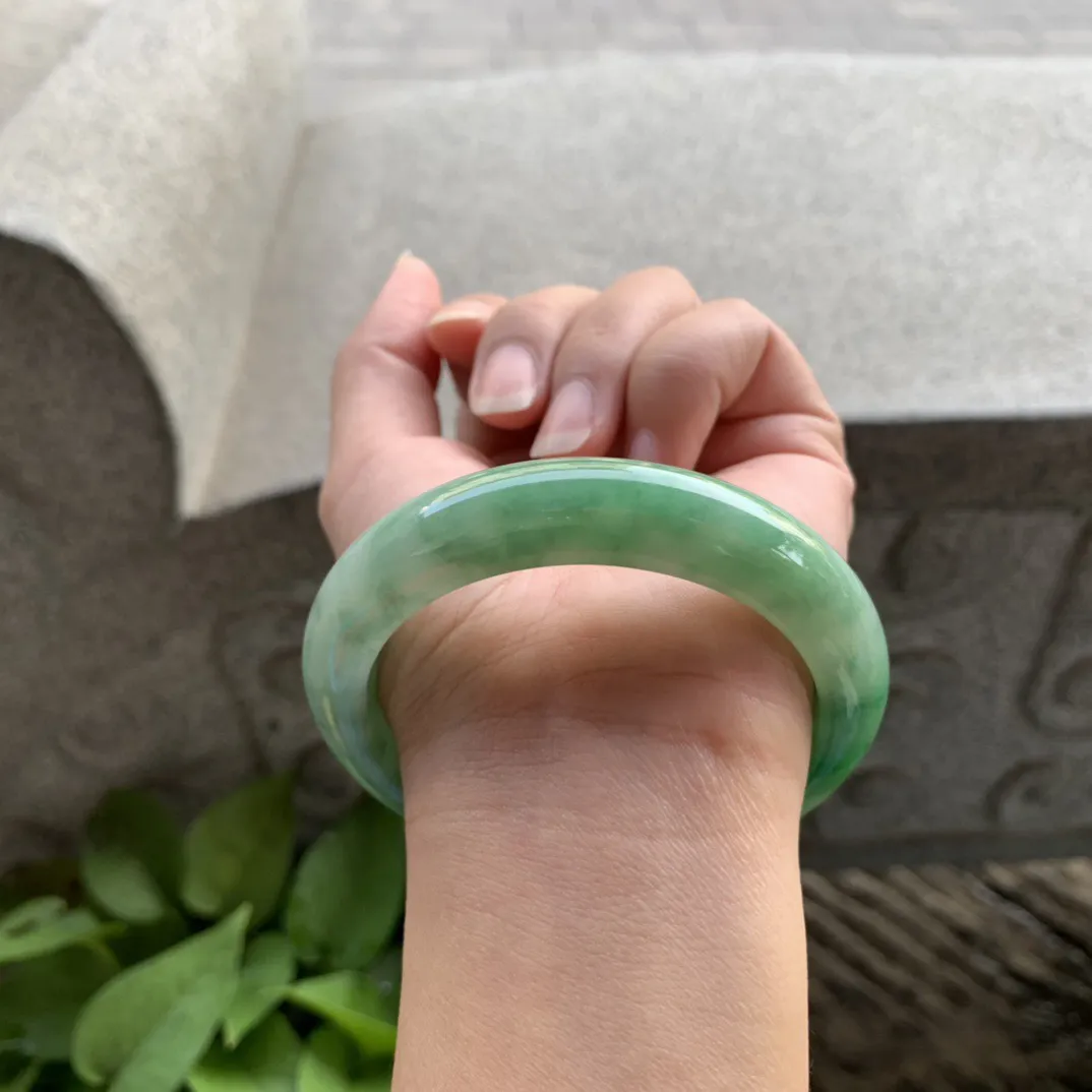 圈口56.4-12.5-9.2【芙蓉绿正圈手镯】正圈56 57可戴