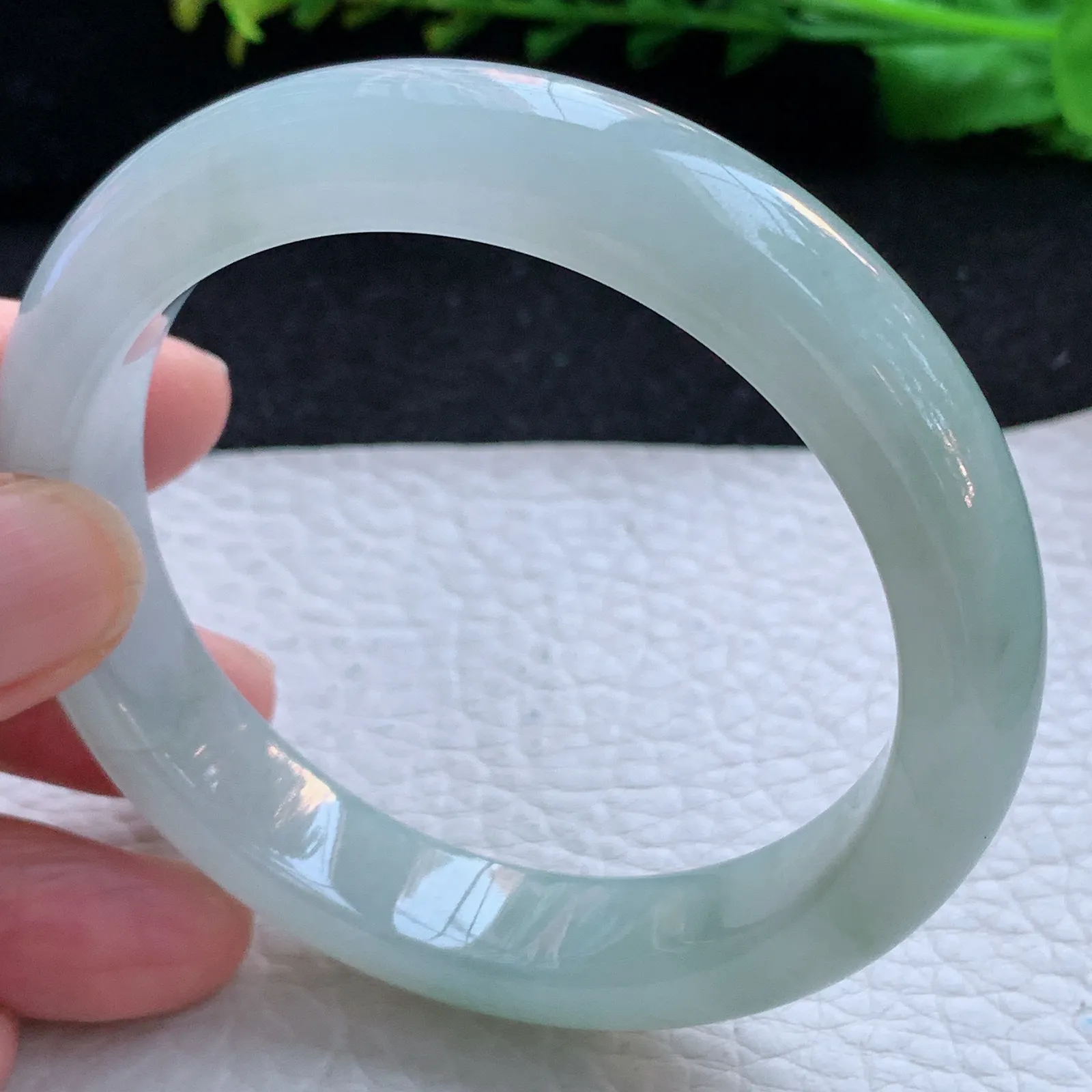 z自然光57*12.3*8.3平安镯 缅甸翡翠a货玉手镯冰胶清爽宽边玉手环