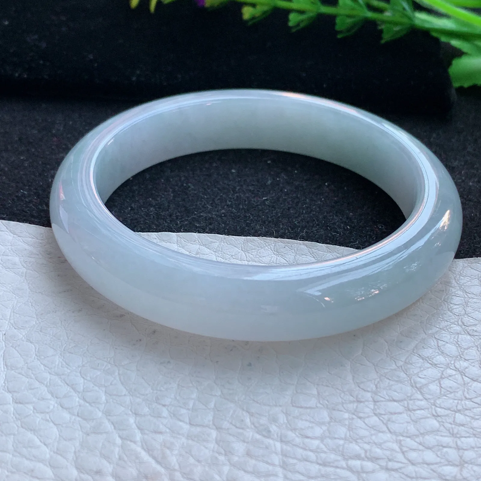 hf自然光56*12*8.5平安镯 缅甸翡翠a货玉手镯冰胶纯美宽边玉手环