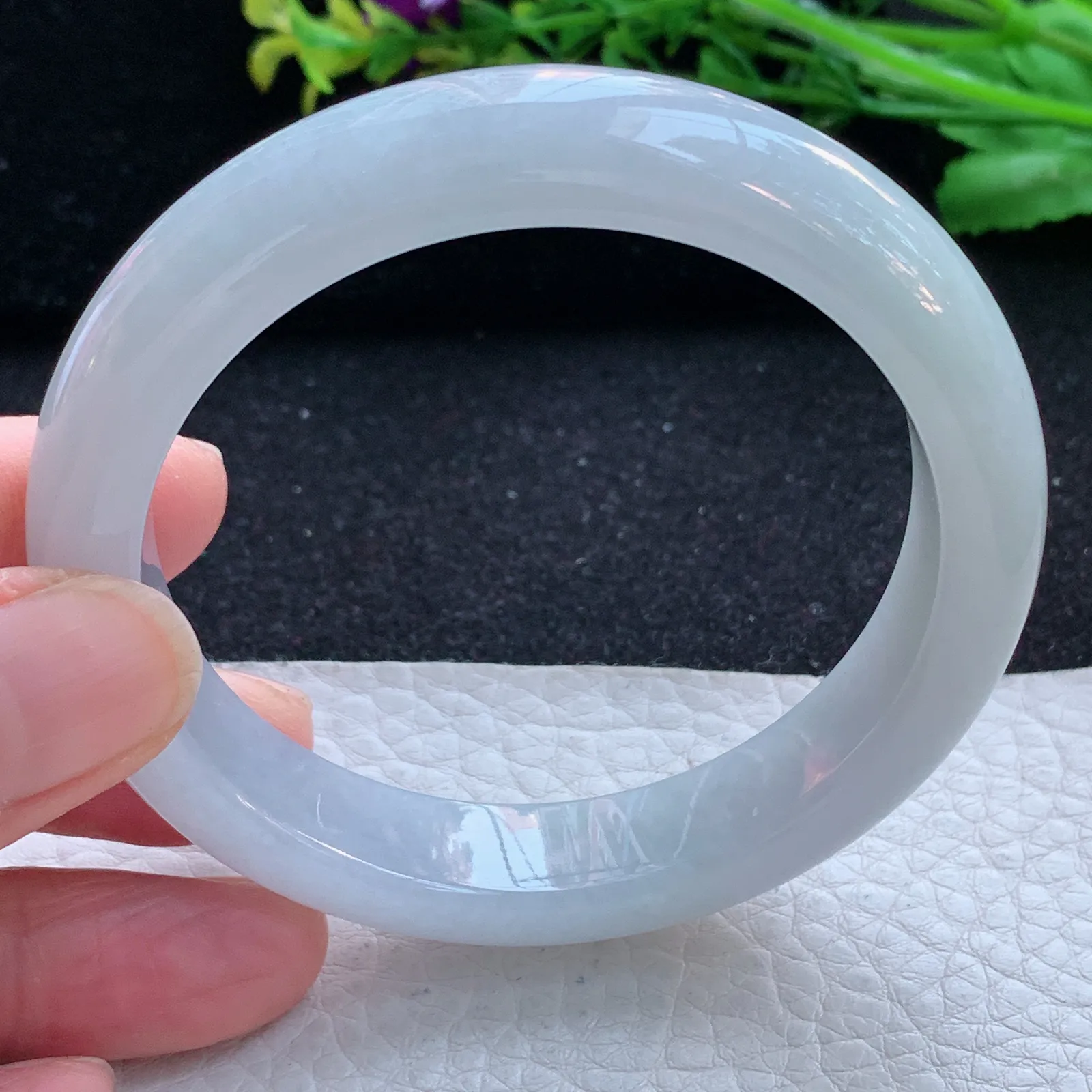 hf自然光56*12*8.5平安镯 缅甸翡翠a货玉手镯冰胶纯美宽边玉手环