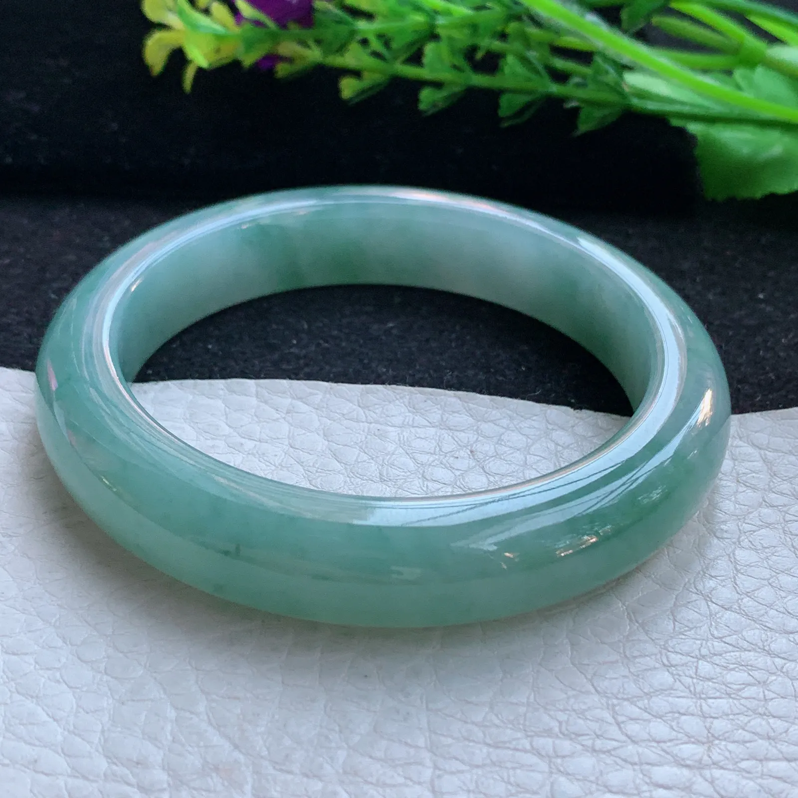 z自然光56*11.8*9.2平安镯 缅甸翡翠a货玉手镯冰飘花胶感宽边玉手环