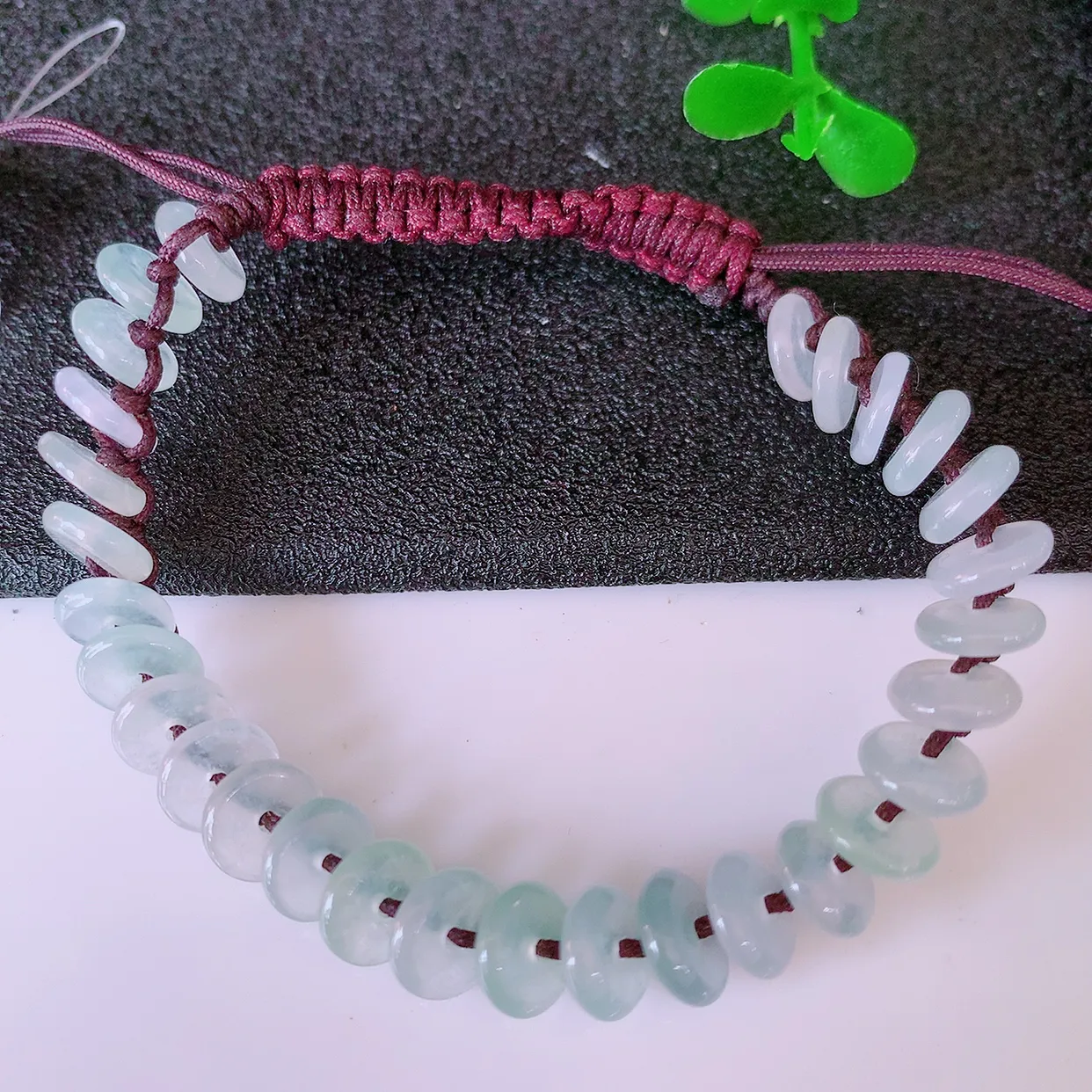 自然光实拍，冰种翡翠平安扣手串手链，种老水足，冰清玉润  颜色漂亮  #49.27取一尺寸7