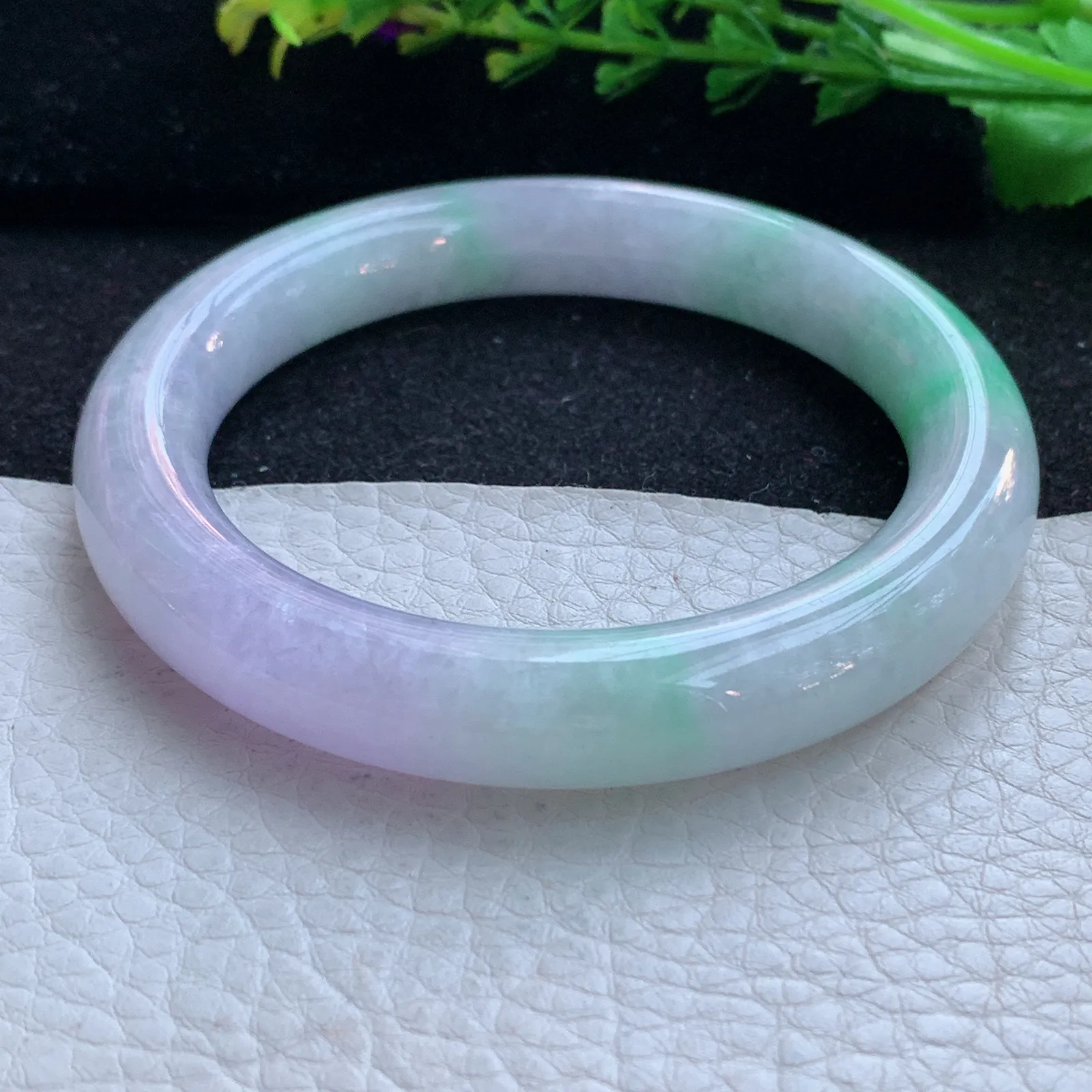 ss自然光56.5*10.7*9.8美人镯 缅甸翡翠a货玉手镯春带彩圆条玉手环