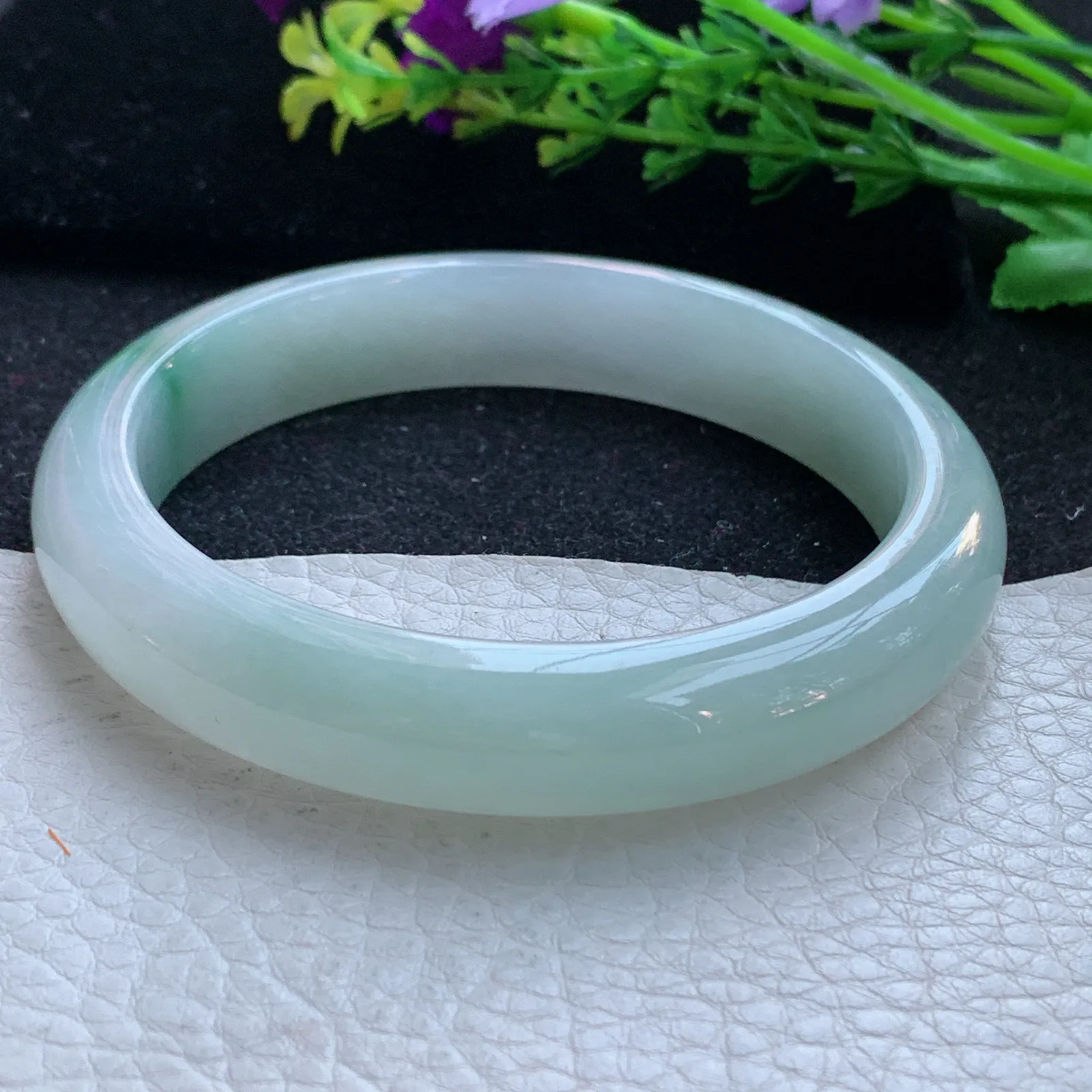 yh大圈口63*12.6*8.2平安镯 缅甸翡翠a货玉手镯冰飘花宽边玉手环