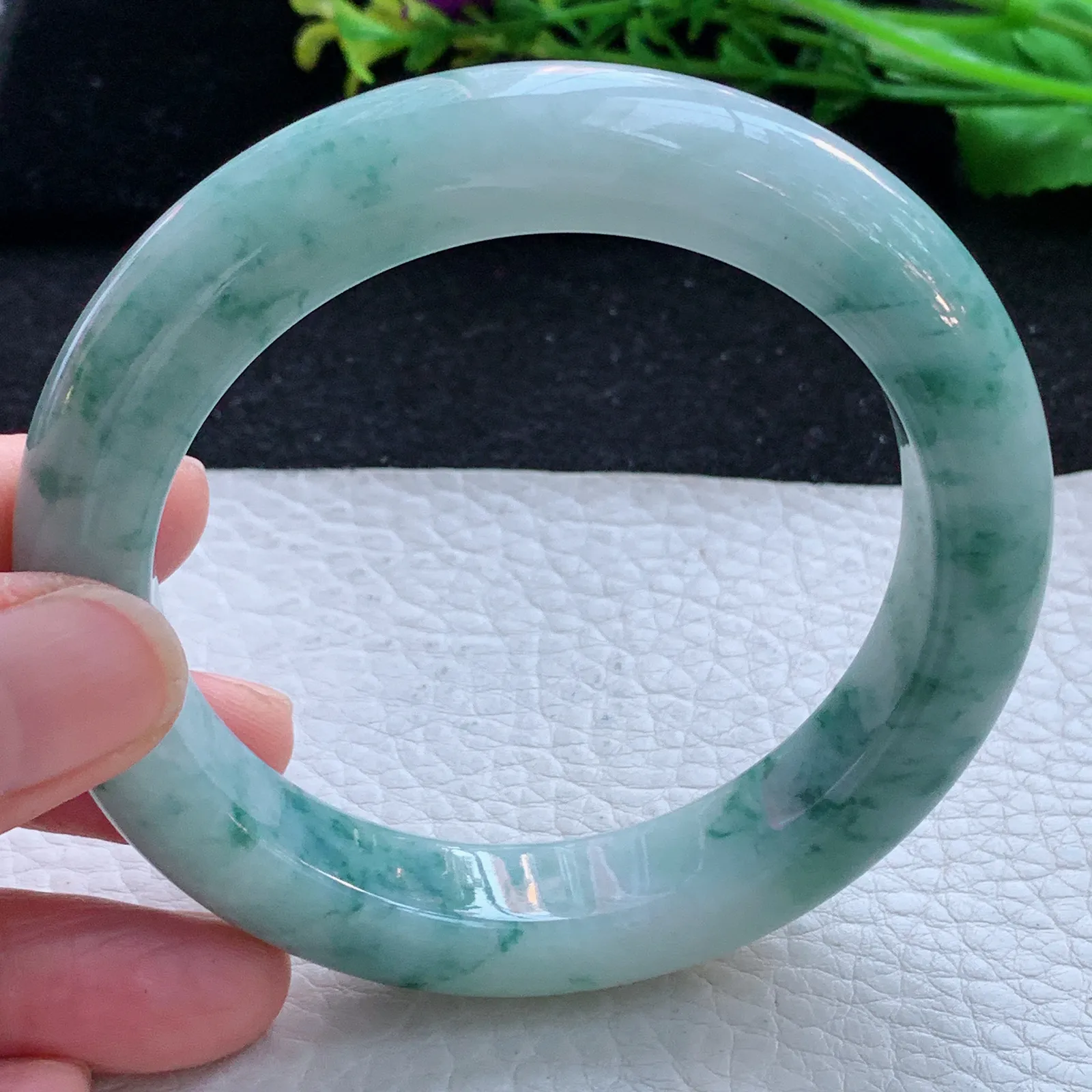 ss自然光59*12.6*10.2平安镯 缅甸翡翠a货玉手镯飘花厚装玉手环