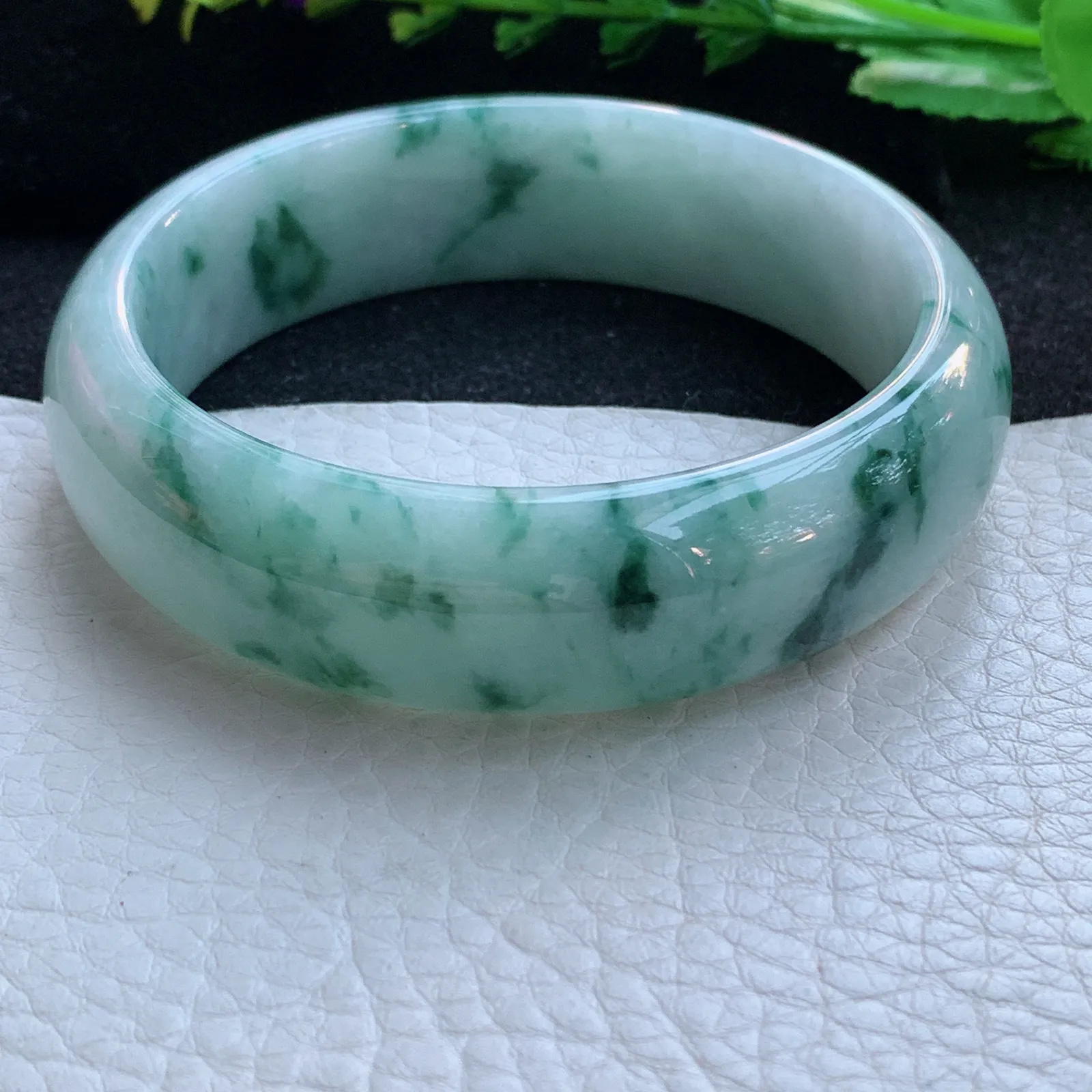 hh大圈口60*18*8.5轮胎镯 缅甸翡翠a货玉手镯飘花大气宽边玉手环