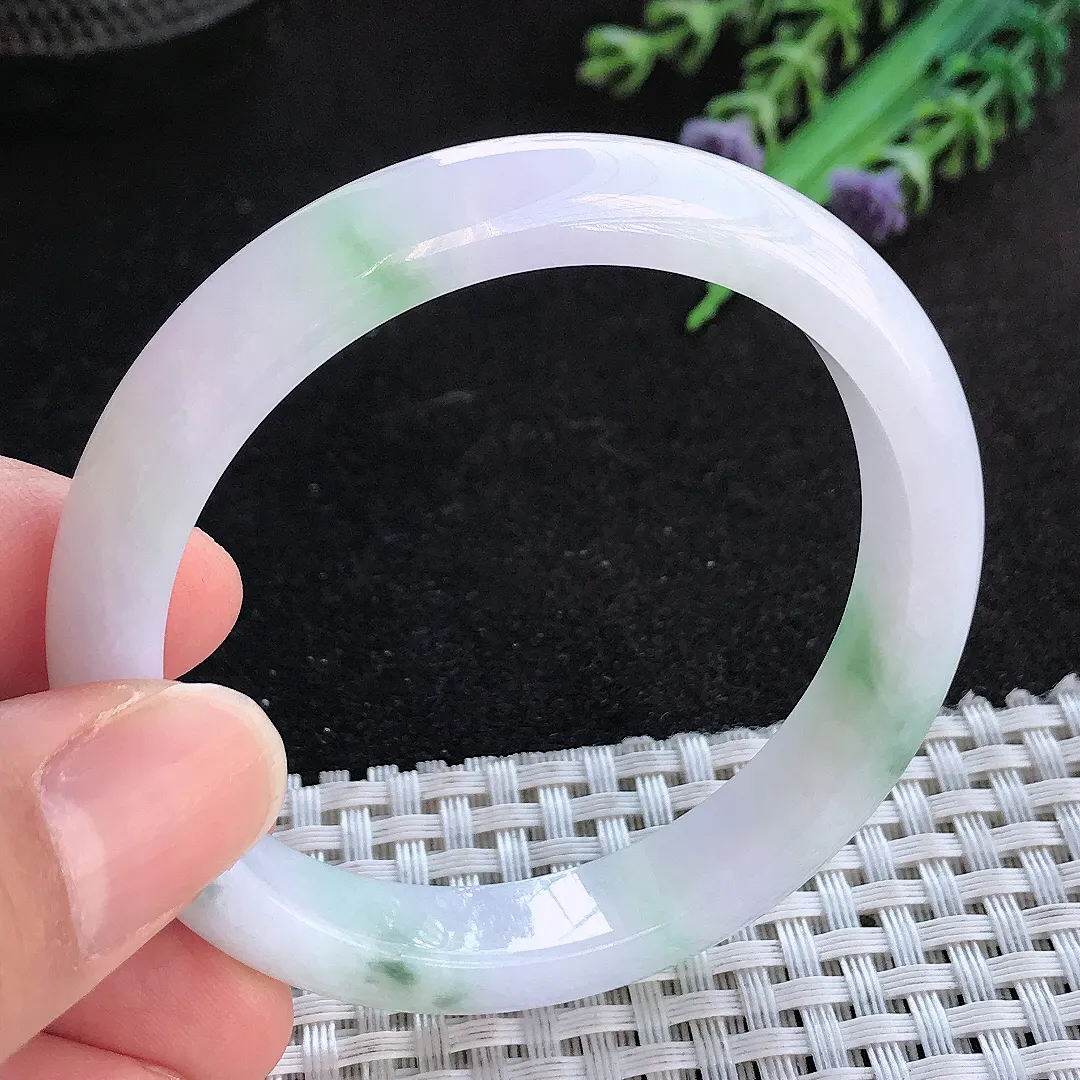 天然A货翡翠52.5/9.9/7.2老坑冰润飘花手镯宽边玉手镯