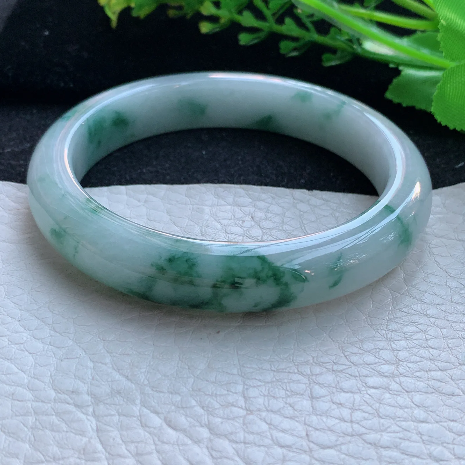 js大圈口58.5*11:8*8.3平安镯 缅甸翡翠a货玉手镯冰飘花宽边玉手环