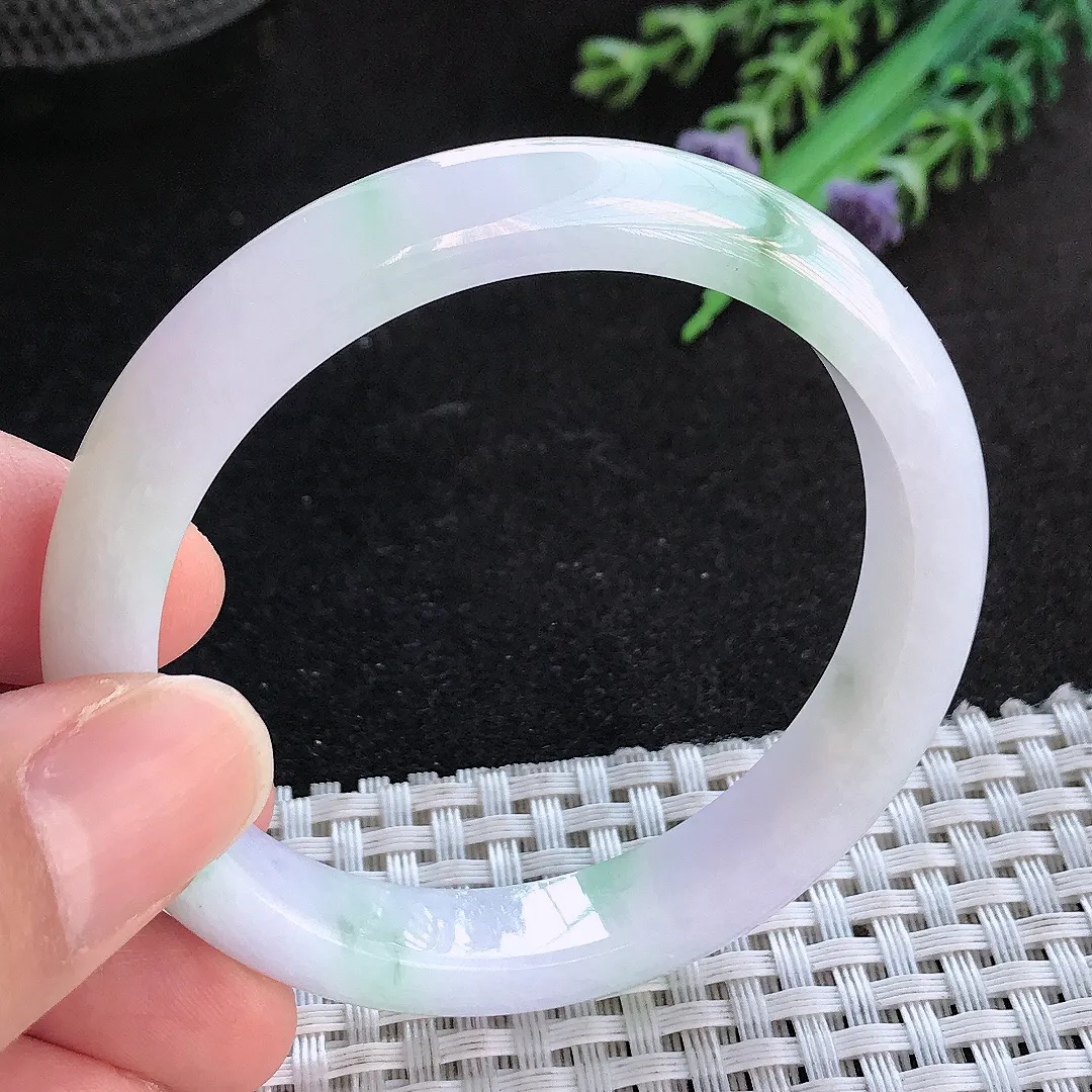 天然A货翡翠52.5/9.9/7.2老坑冰润飘花手镯宽边玉手镯