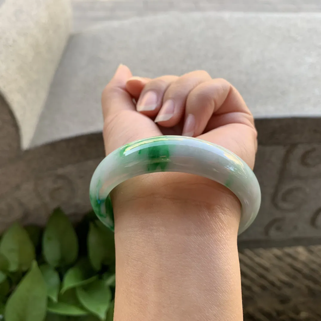 宽版圈口54.3-14.9-7.7【飘绿正圈手镯】正圈54 55可戴