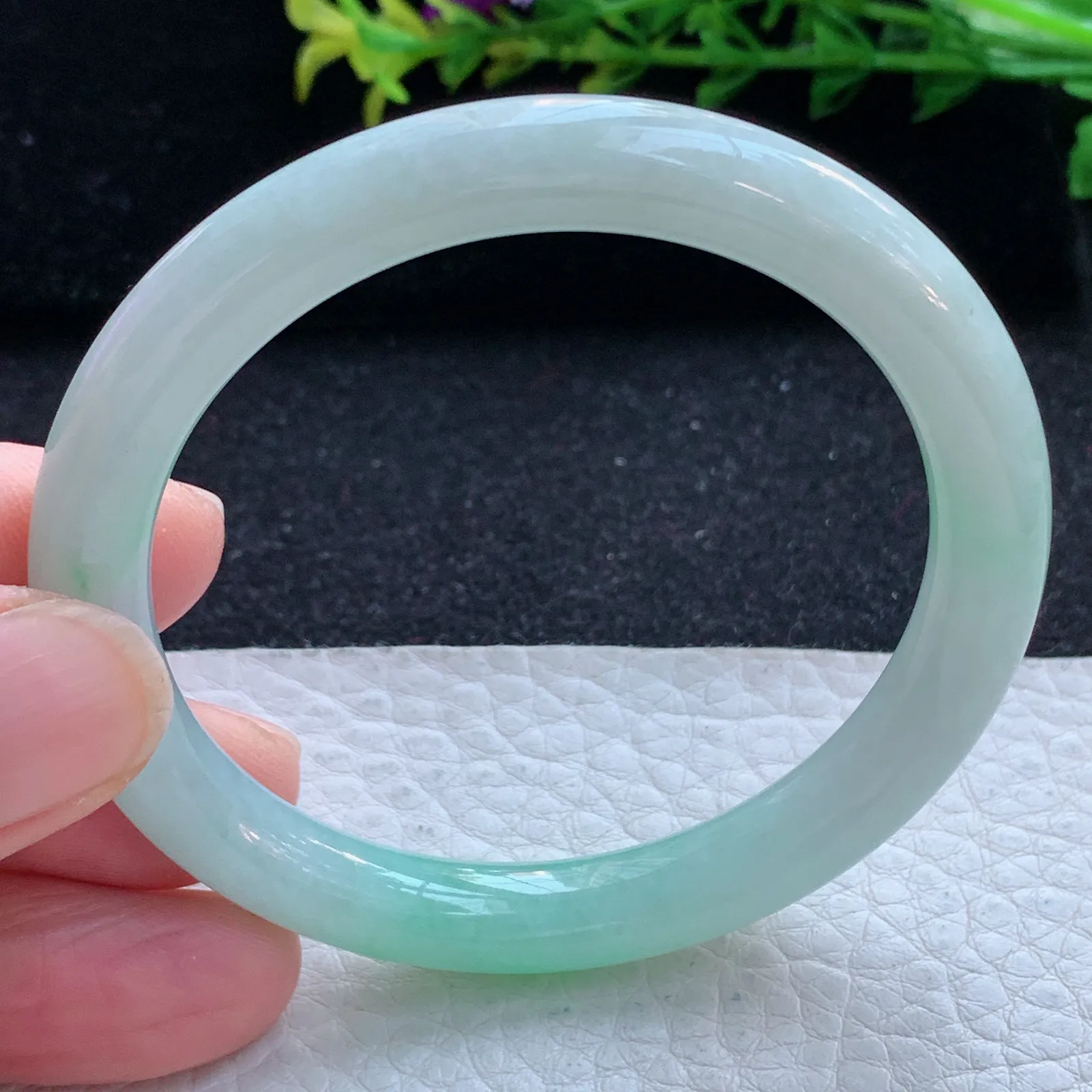 n小圈口51.5*8*7.6叮当镯 缅甸翡翠a货玉手镯冰飘绿圆条美人镯 玉手环