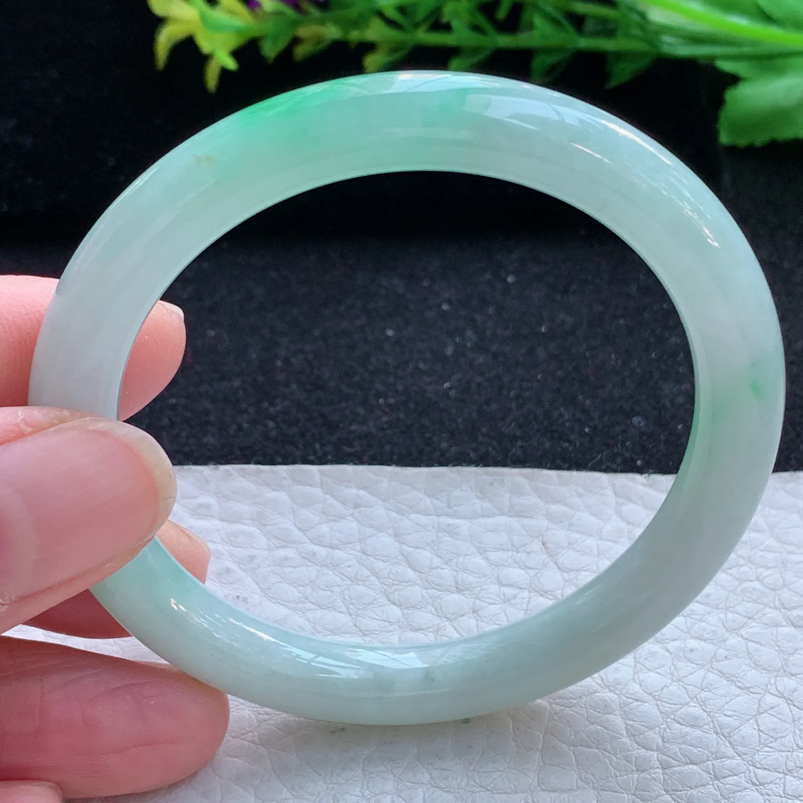 n小圈口51.5*8*7.6叮当镯 缅甸翡翠a货玉手镯冰飘绿圆条美人镯 玉手环