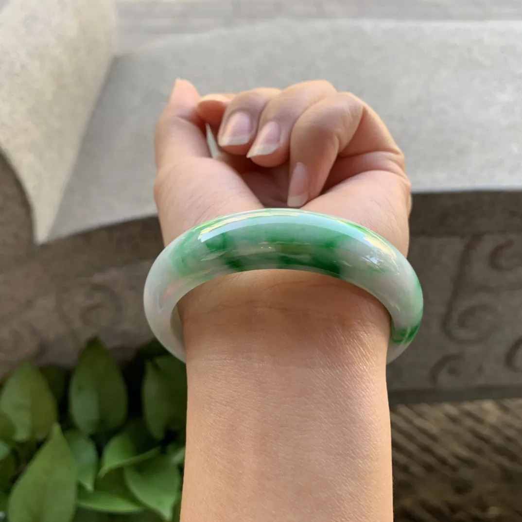 宽版圈口54.3-14.9-7.7【飘绿正圈手镯】正圈54 55可戴
