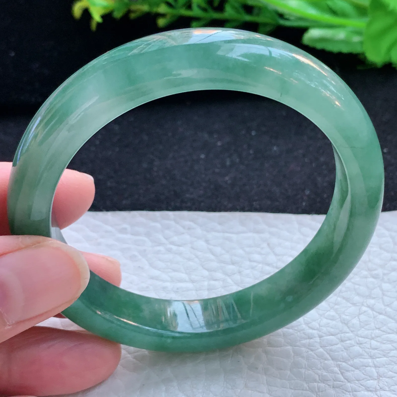 js自然光57.8*12.2*8.2平安镯 缅甸翡翠a货玉手镯冰油宽边玉手环