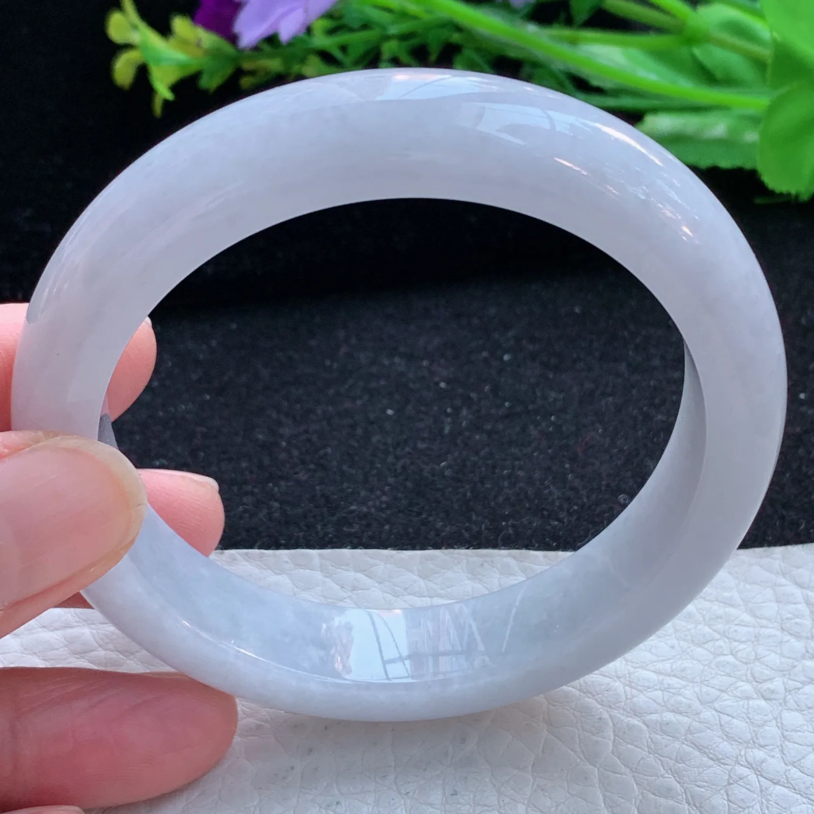 hy自然光58*12.5*8.6平安镯 缅甸翡翠a货玉手镯淡紫底宽边玉手环