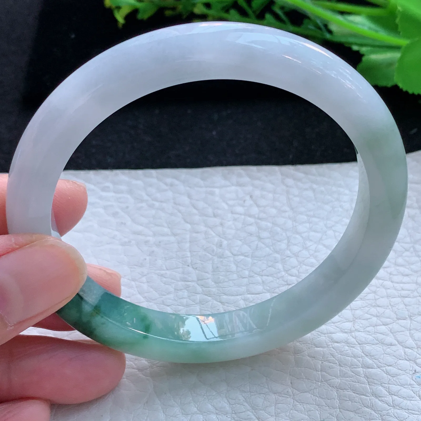 js大圈口60*9.2*8.2平安镯 缅甸翡翠a货玉手镯冰飘花宽边玉手环