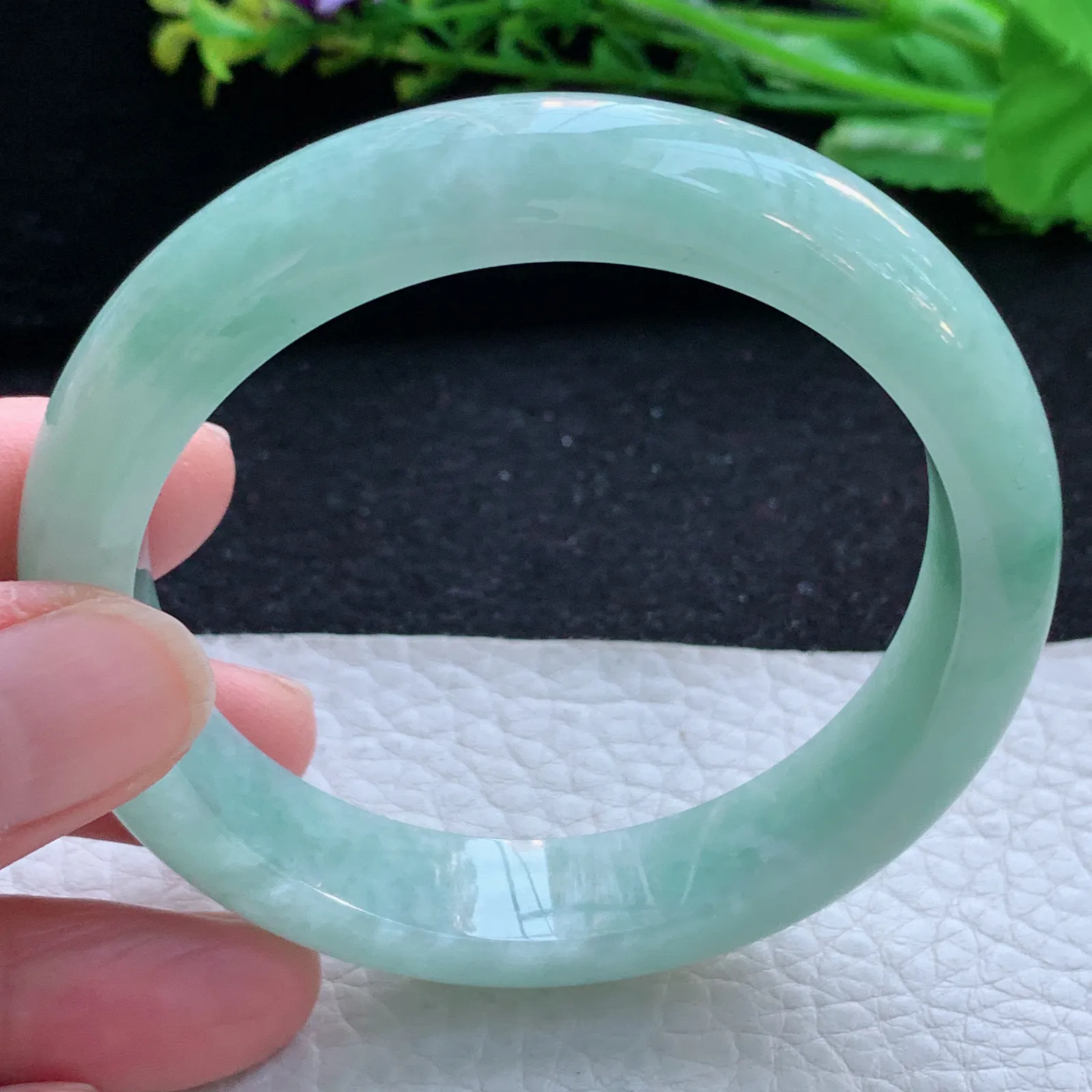 hy自然光56*12.2*8平安镯 缅甸翡翠a货玉手镯清新宽边玉手环