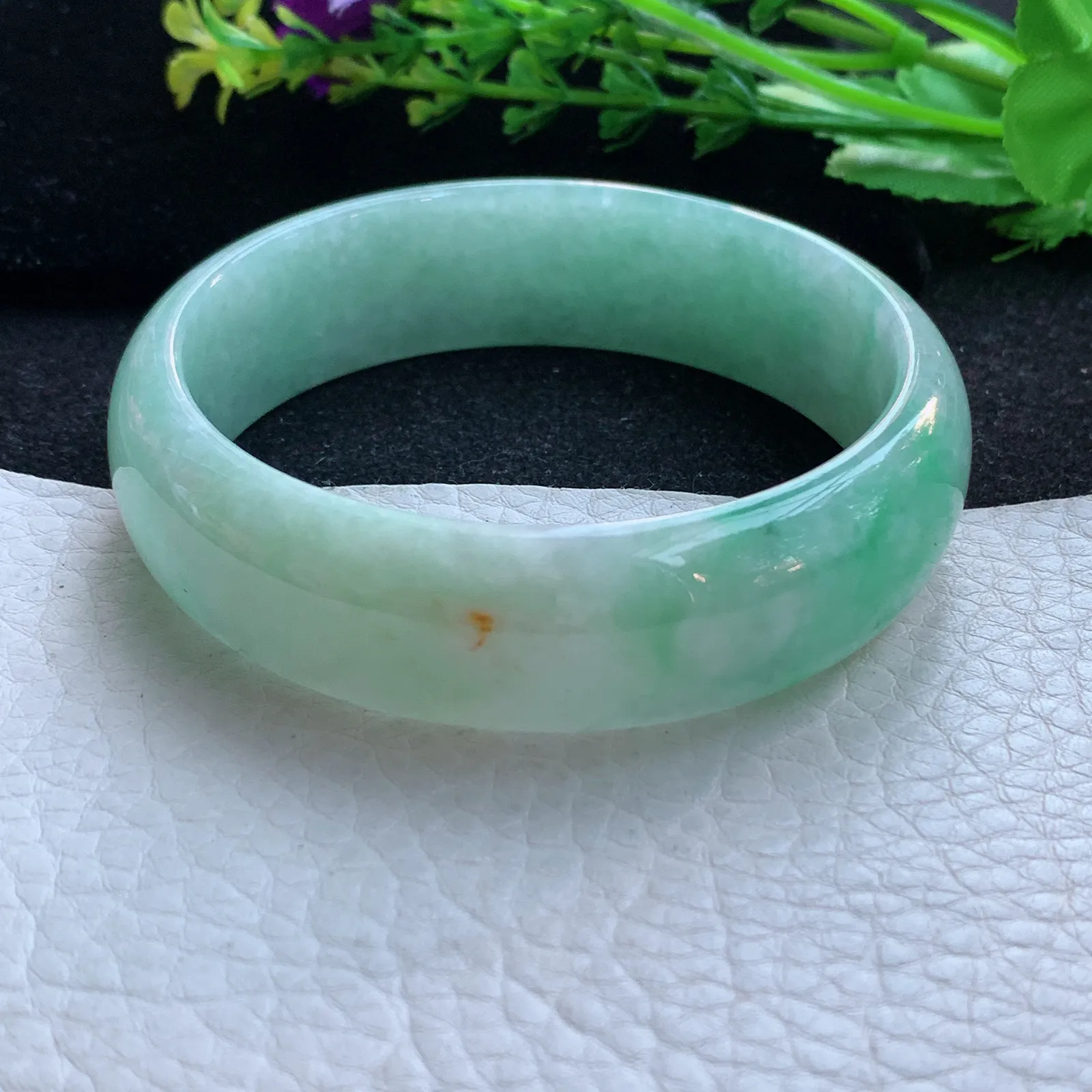 hh大圈口59.5**17.6*7.2轮胎镯 缅甸翡翠a货玉手镯飘绿大气宽边玉手环