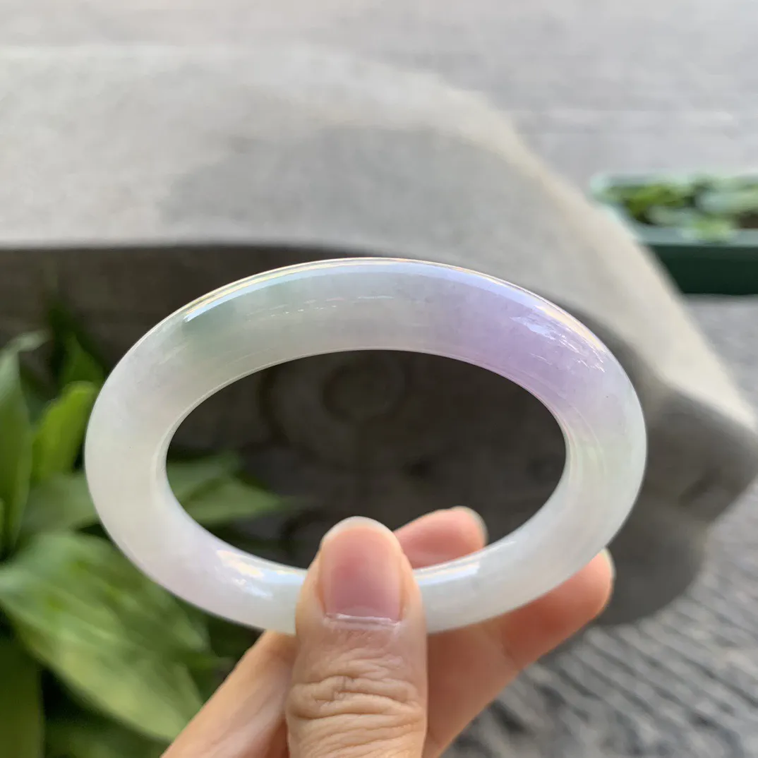 小圈口53-10 【冰紫飘花圆条手镯】圆条53 54可戴