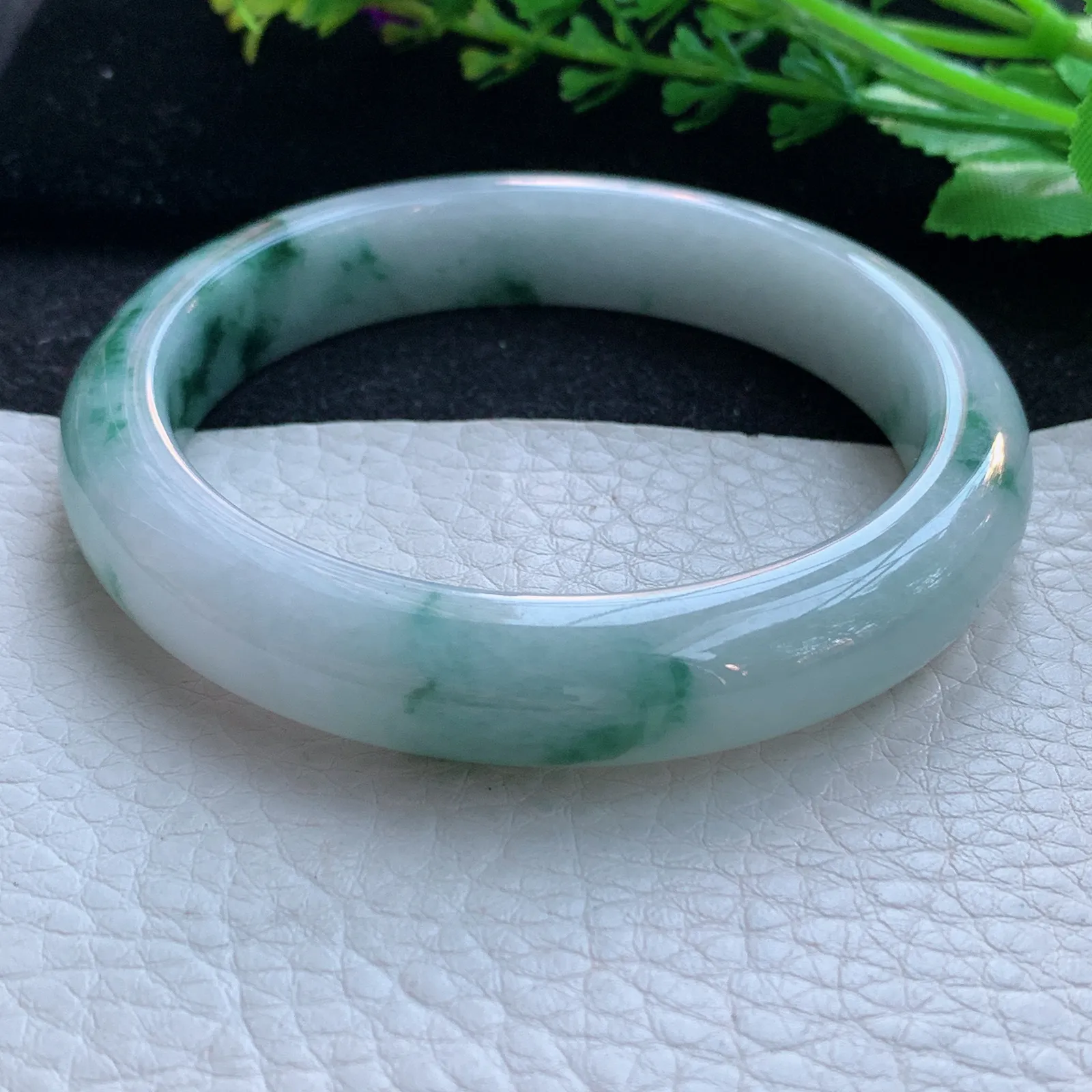 js大圈口58.5*11:8*8.3平安镯 缅甸翡翠a货玉手镯冰飘花宽边玉手环