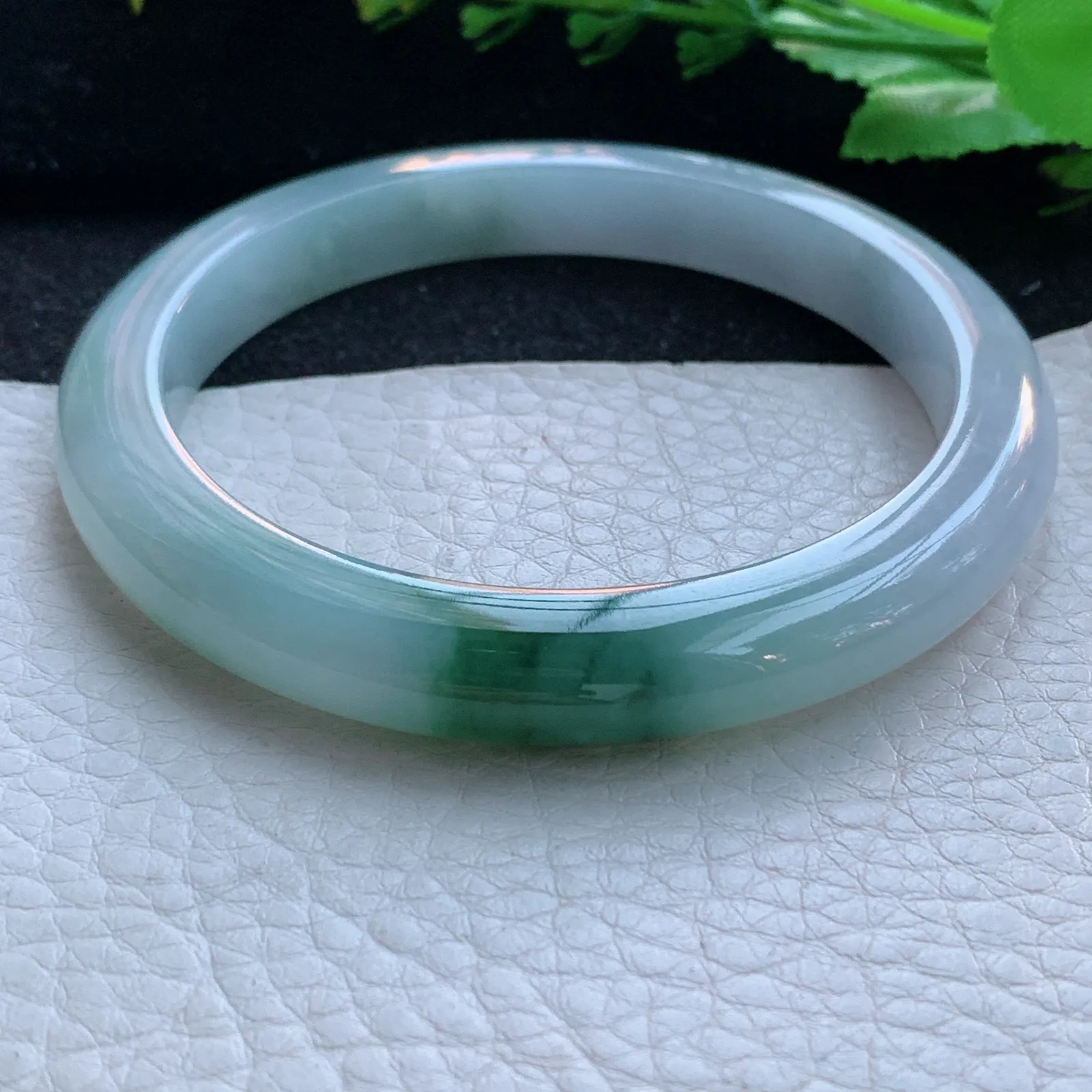 js大圈口60*9.2*8.2平安镯 缅甸翡翠a货玉手镯冰飘花宽边玉手环