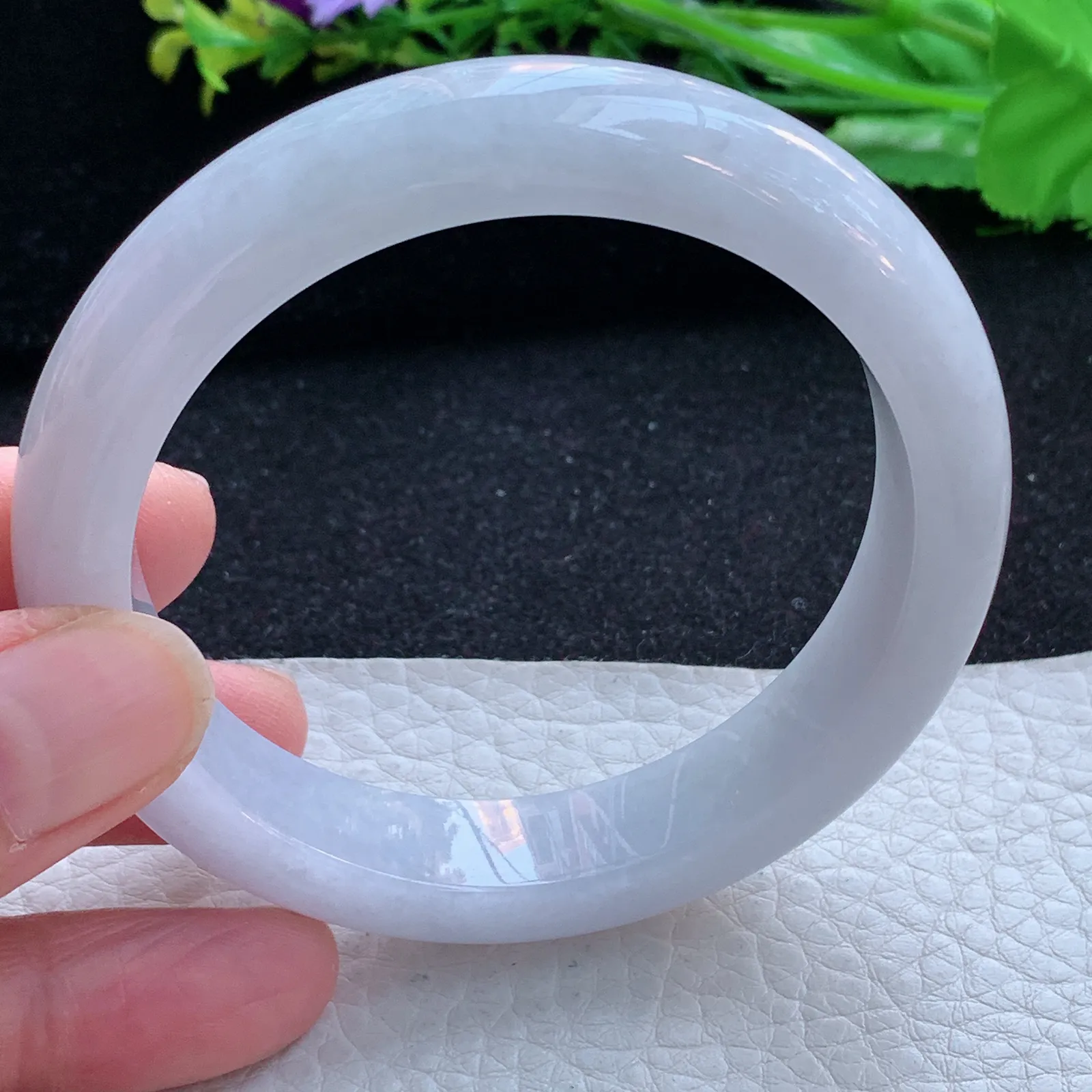 hy自然光58*12.5*8.6平安镯 缅甸翡翠a货玉手镯淡紫底宽边玉手环