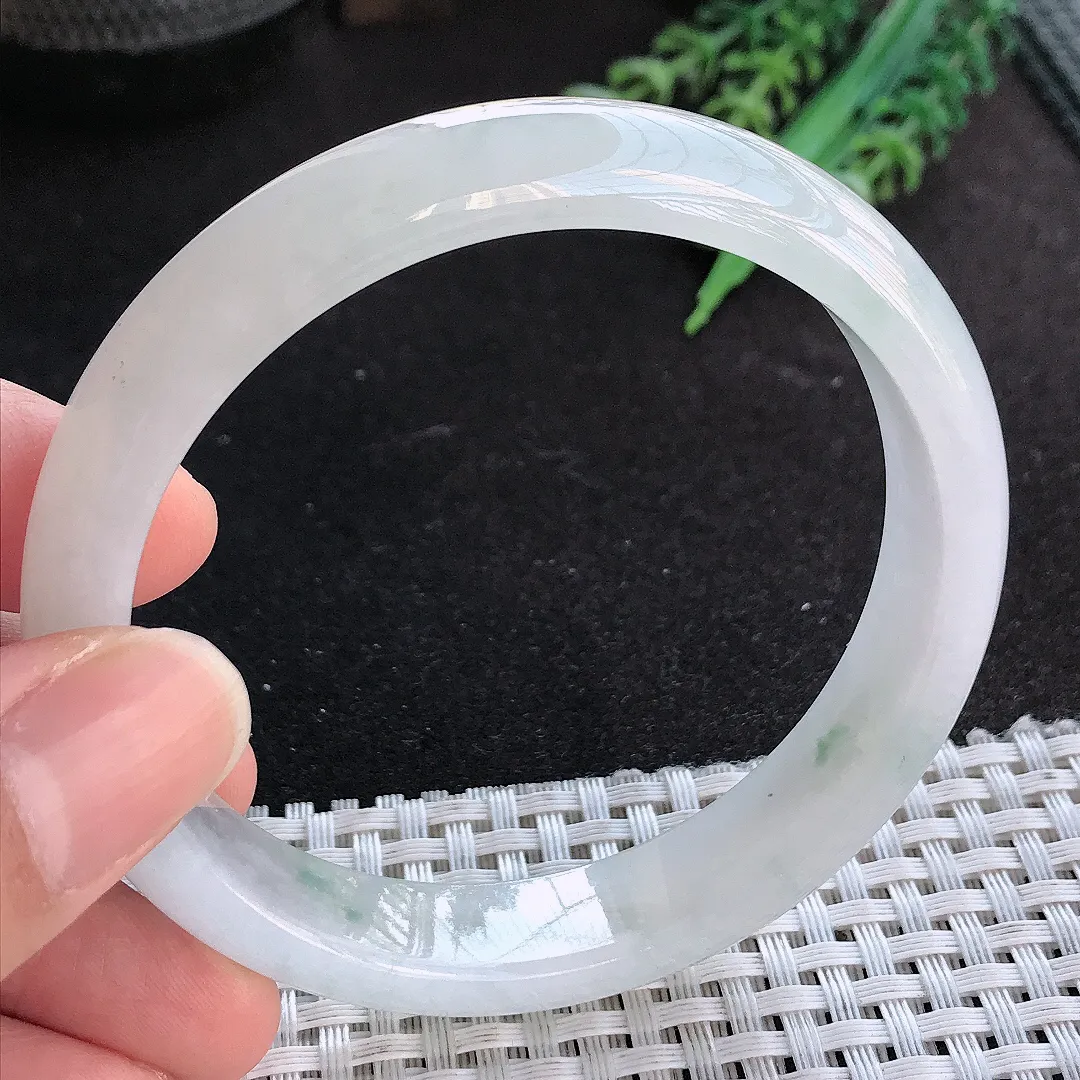 天然A货翡翠60/12.8/7.5老坑冰胶果冻飘花手镯宽边玉手镯