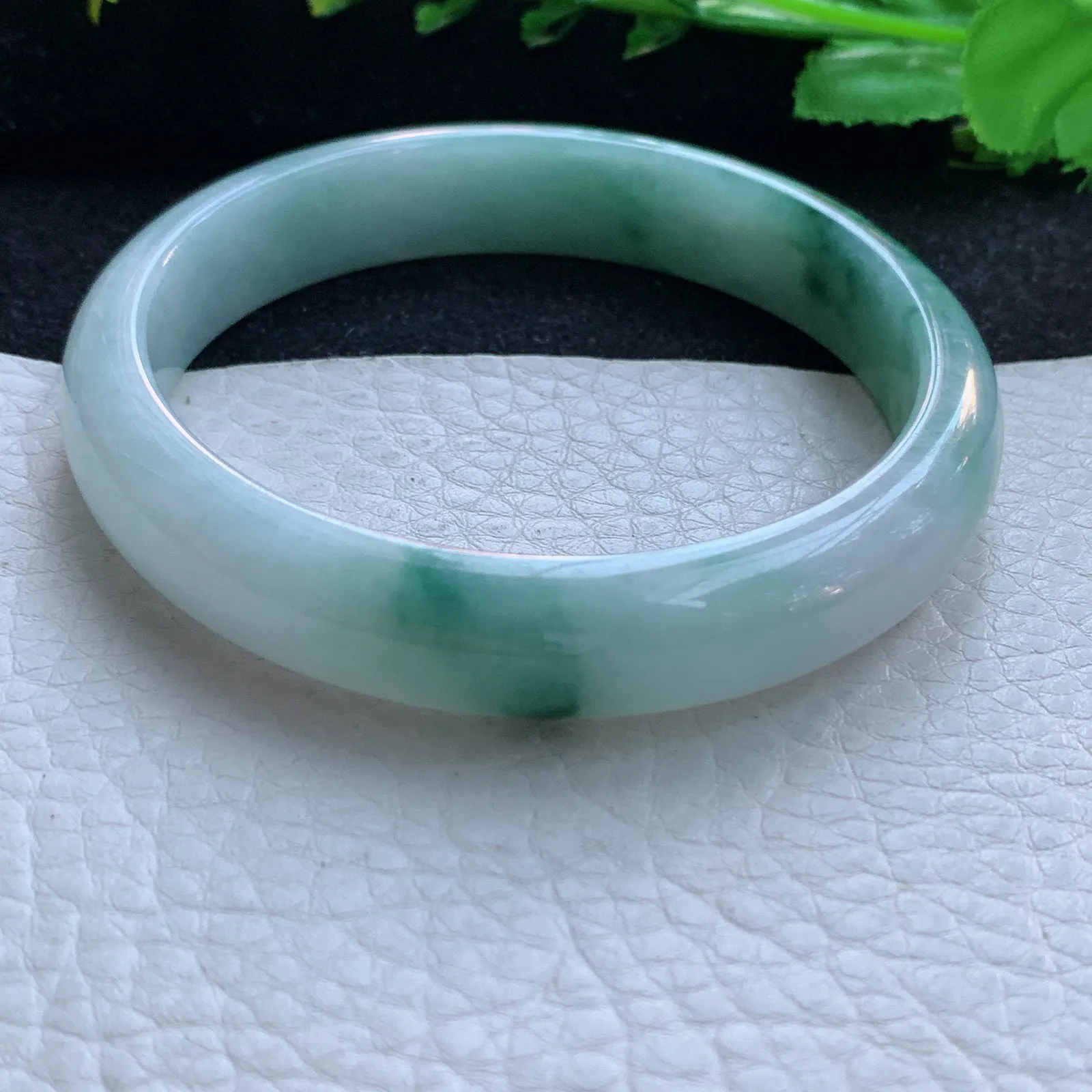 js大圈口60*12*7平安镯 缅甸翡翠a货玉手镯飘花宽边玉手环