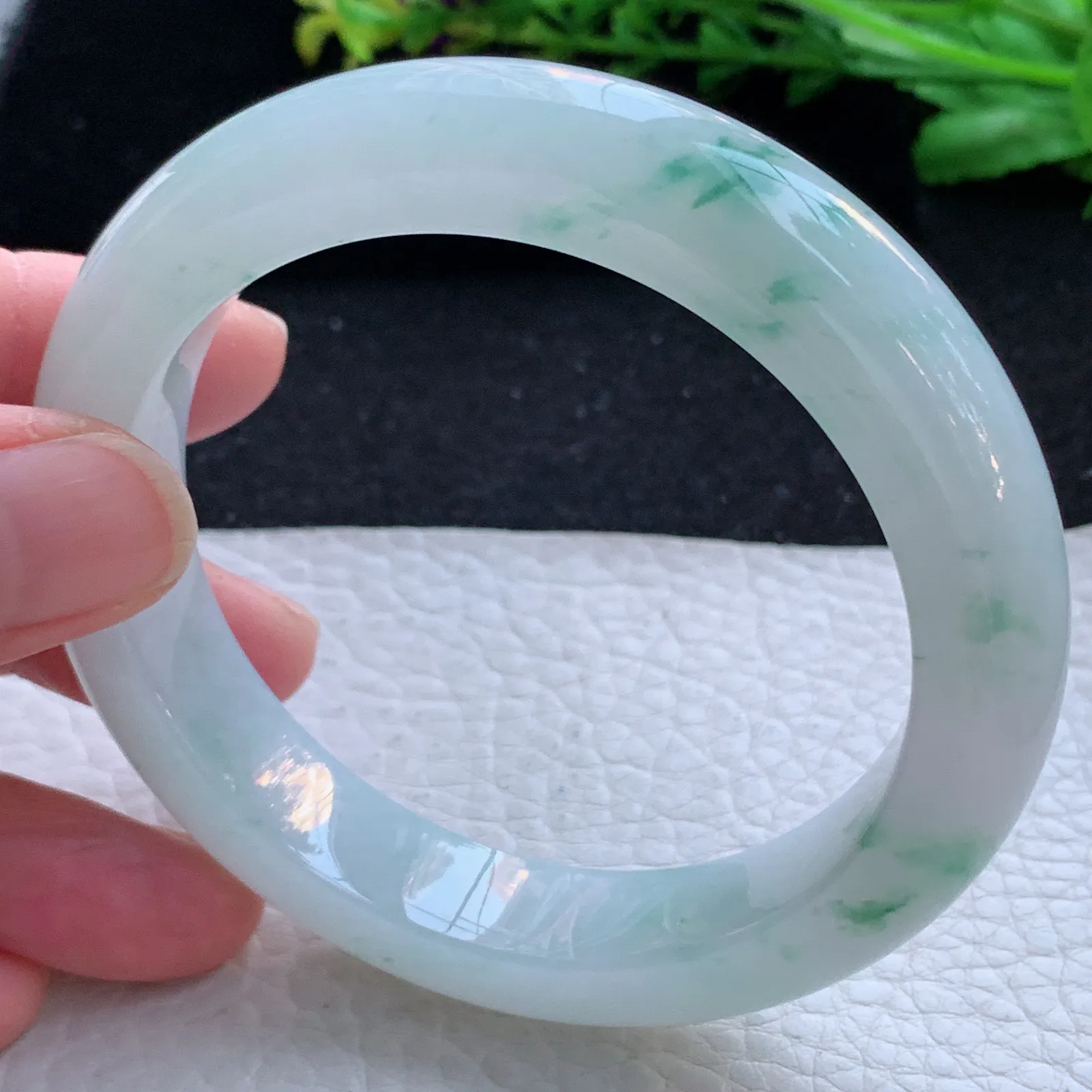 xd大圈口60*13*10平安镯 缅甸翡翠a货玉手镯冰飘花宽边玉手环