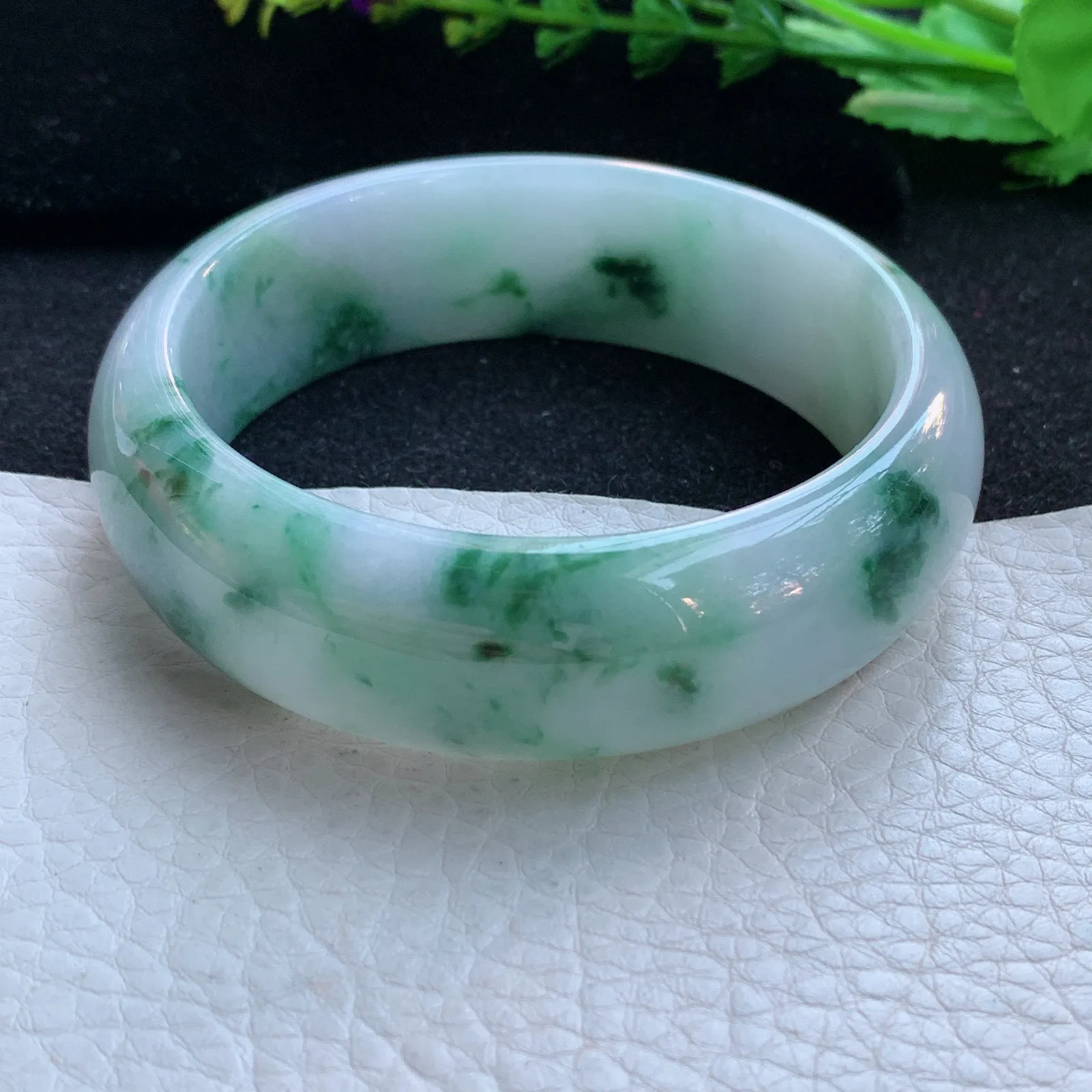 fy大圈口59.5*19.4*8.2稀有轮胎镯 缅甸翡翠a货玉手镯飘花宽边玉手环
