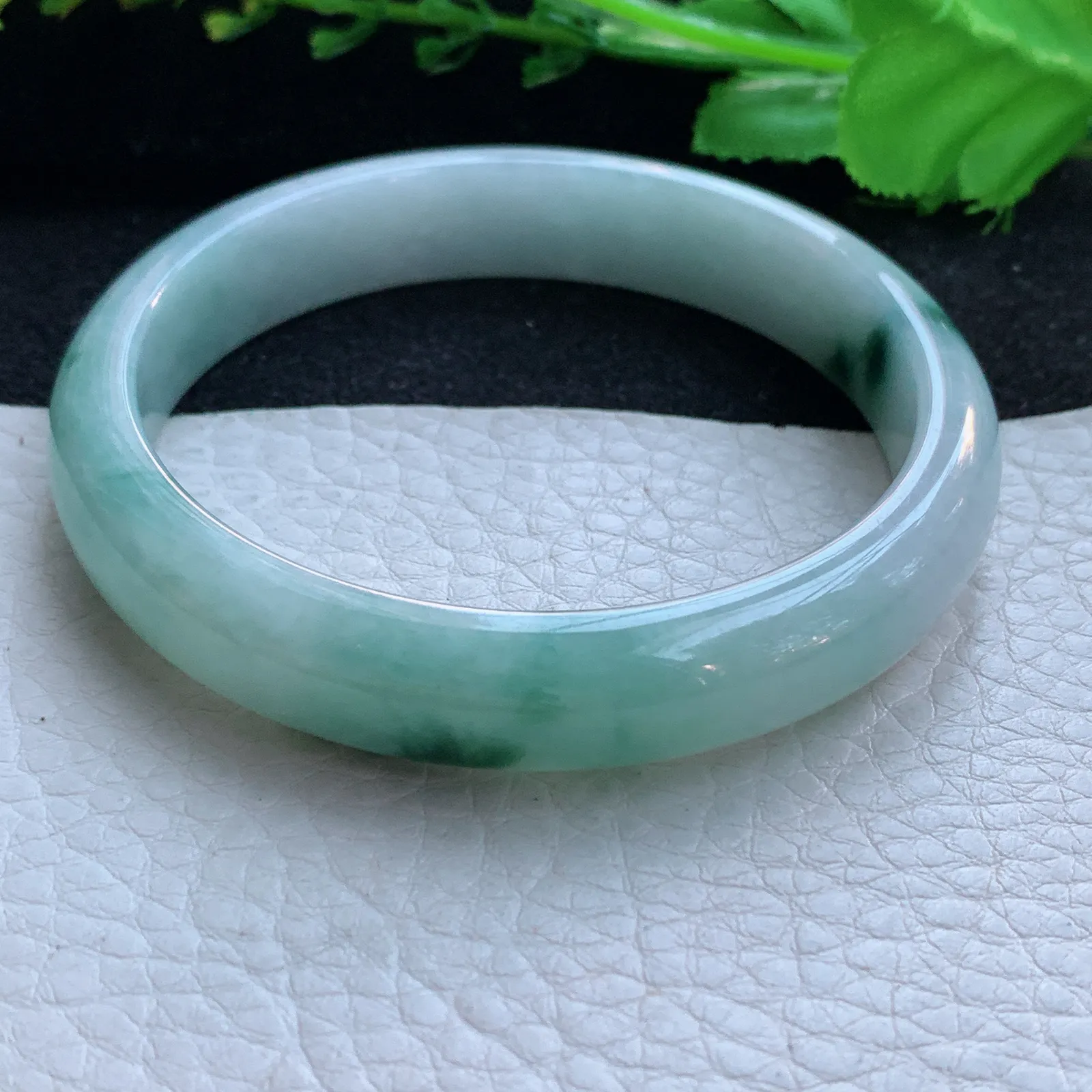 js大圈口60*12*7平安镯 缅甸翡翠a货玉手镯飘花宽边玉手环