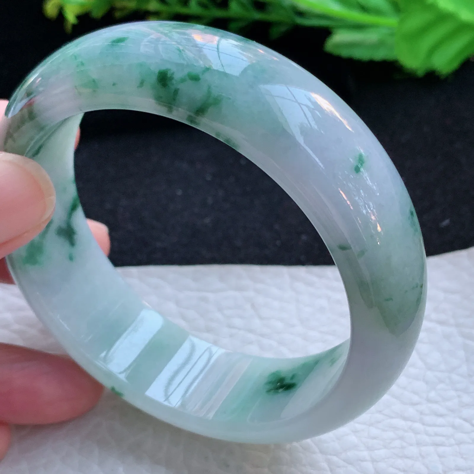 fy大圈口59.5*19.4*8.2稀有轮胎镯 缅甸翡翠a货玉手镯飘花宽边玉手环