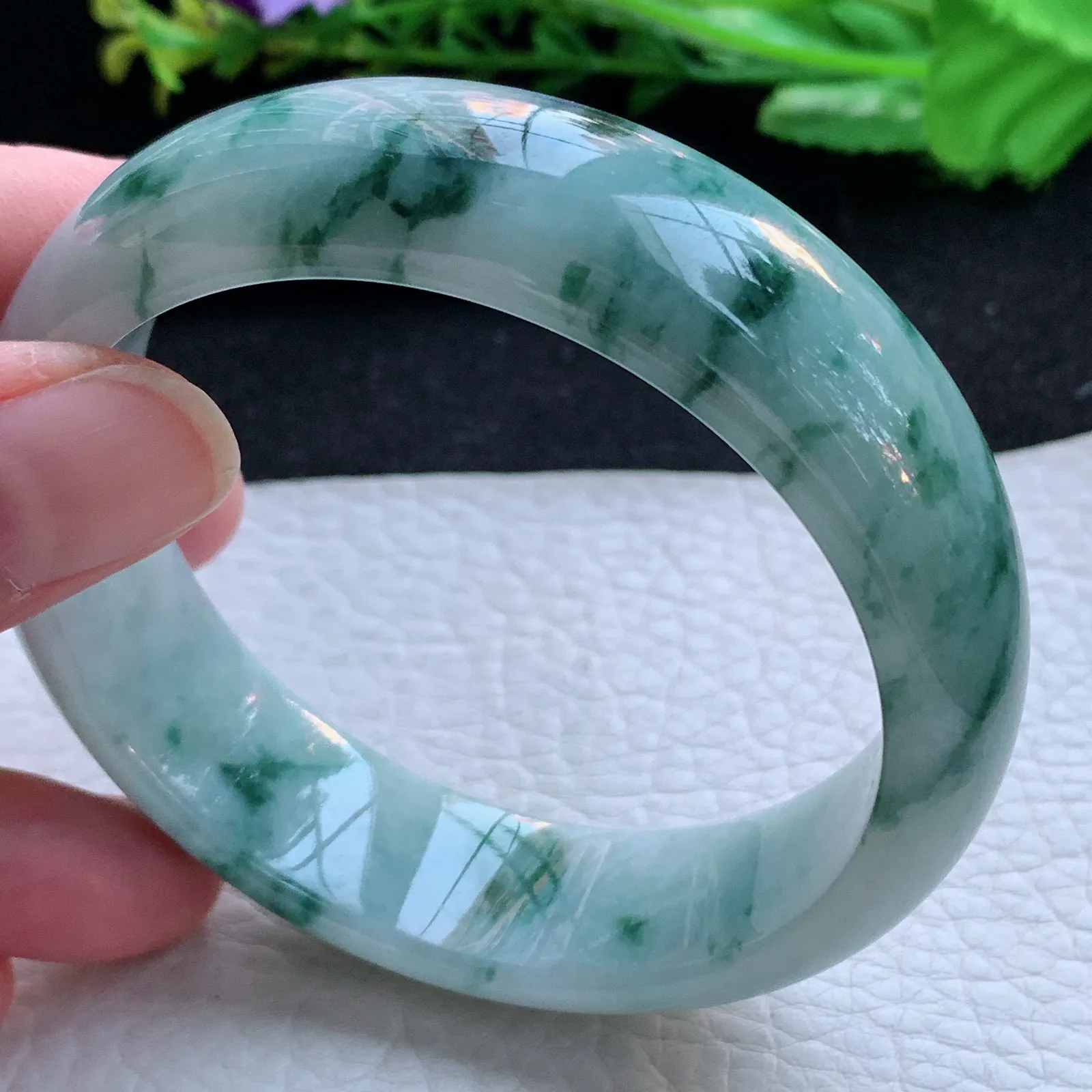 hh大圈口60*18*8.5轮胎镯 缅甸翡翠a货玉手镯飘花大气宽边玉手环